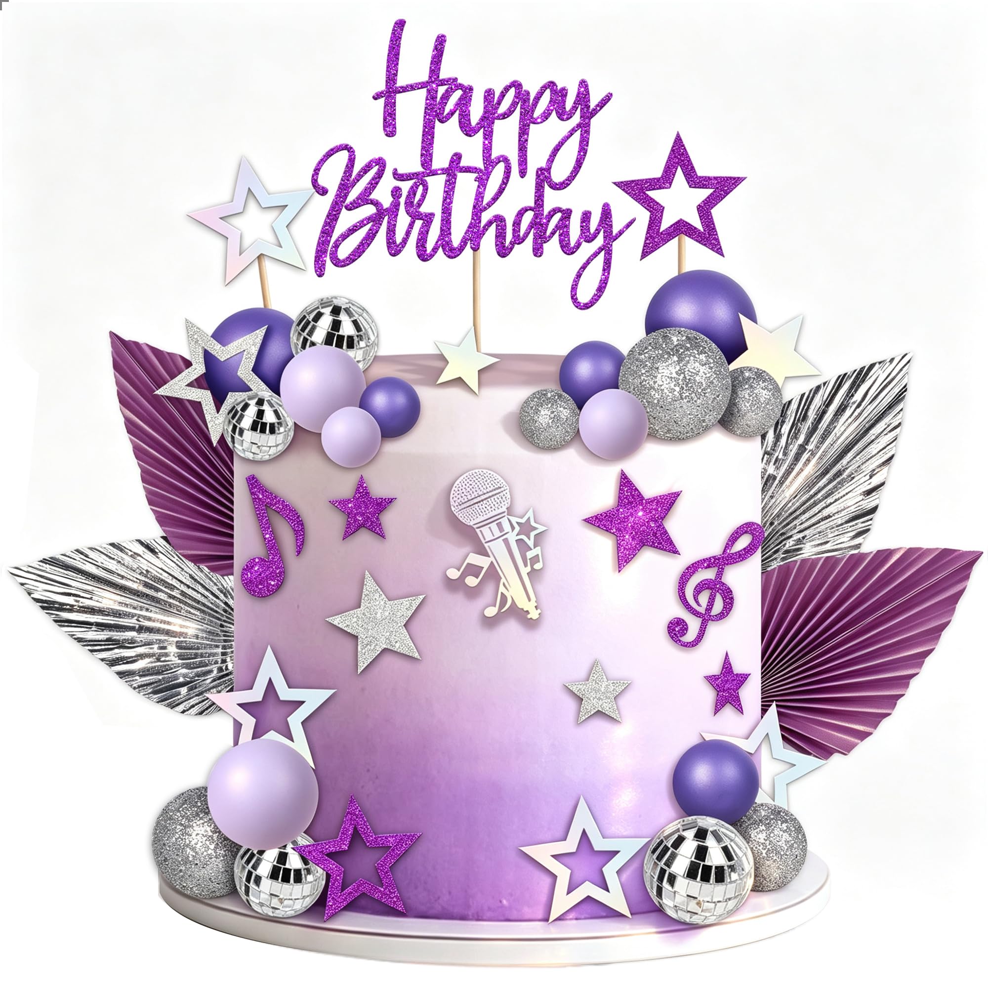 SYKYCTCY 45 Pack Purple Disco Ball Cake Decorations with Star Mini Disco Round Ball Cake Toppers Dancing Queen Cake Picks for 70s/80s Disco Theme Party Decoration Wedding Birthday Cake Decor