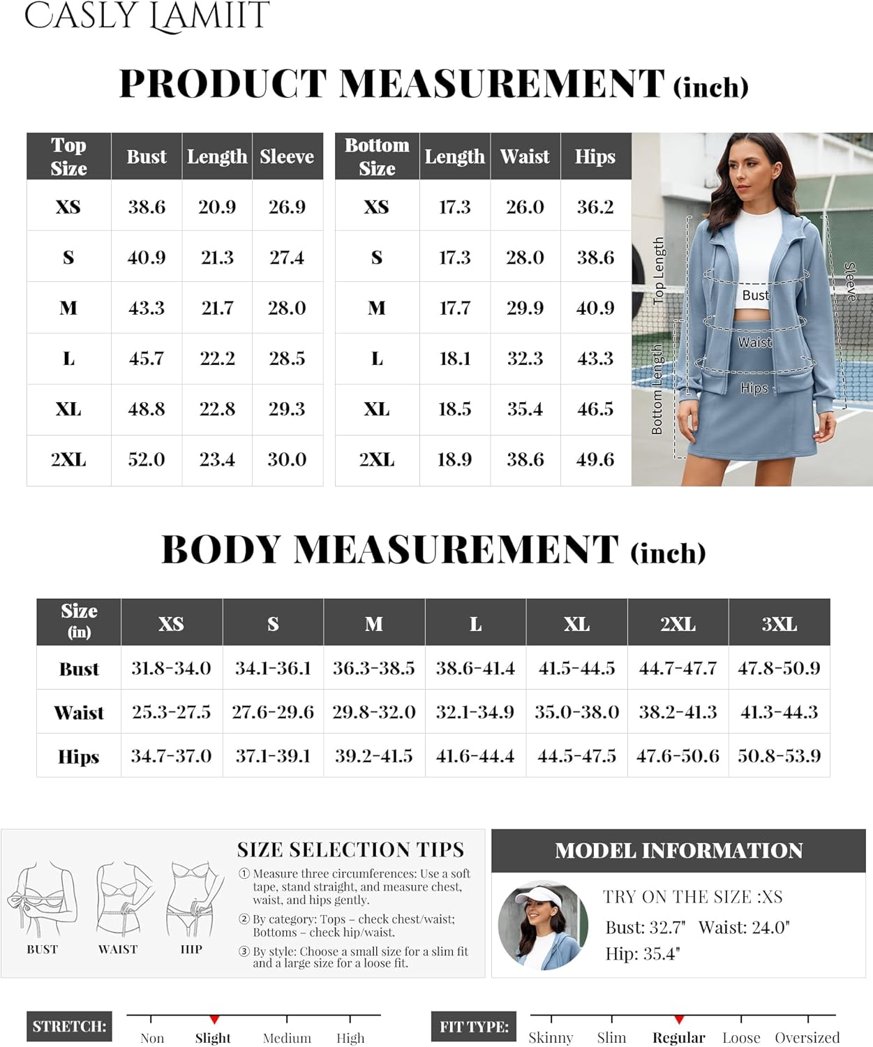 Casly Lamiit Women's 2 Piece Skort Set Athletic Tracksuit Short Tennis Skirt Zip Up Hooded Sweatshirt Active Outfits - Image 6
