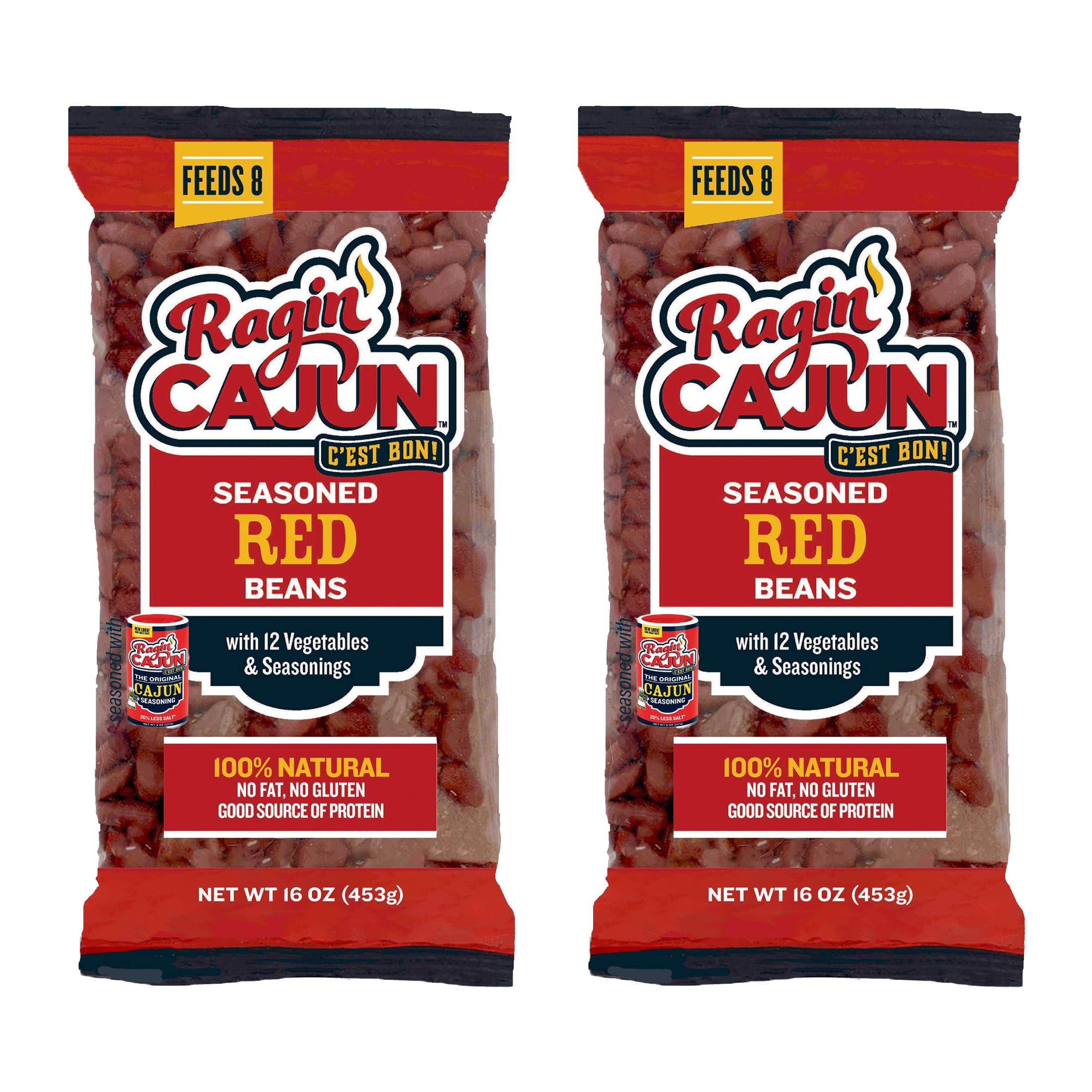 Ragin' Cajun Seasoned Red Beans - 16 oz Pack, Pack of 2, Fat-Free, Gluten-Free, Reduced Sodium - Authentic Louisiana Creole Dish