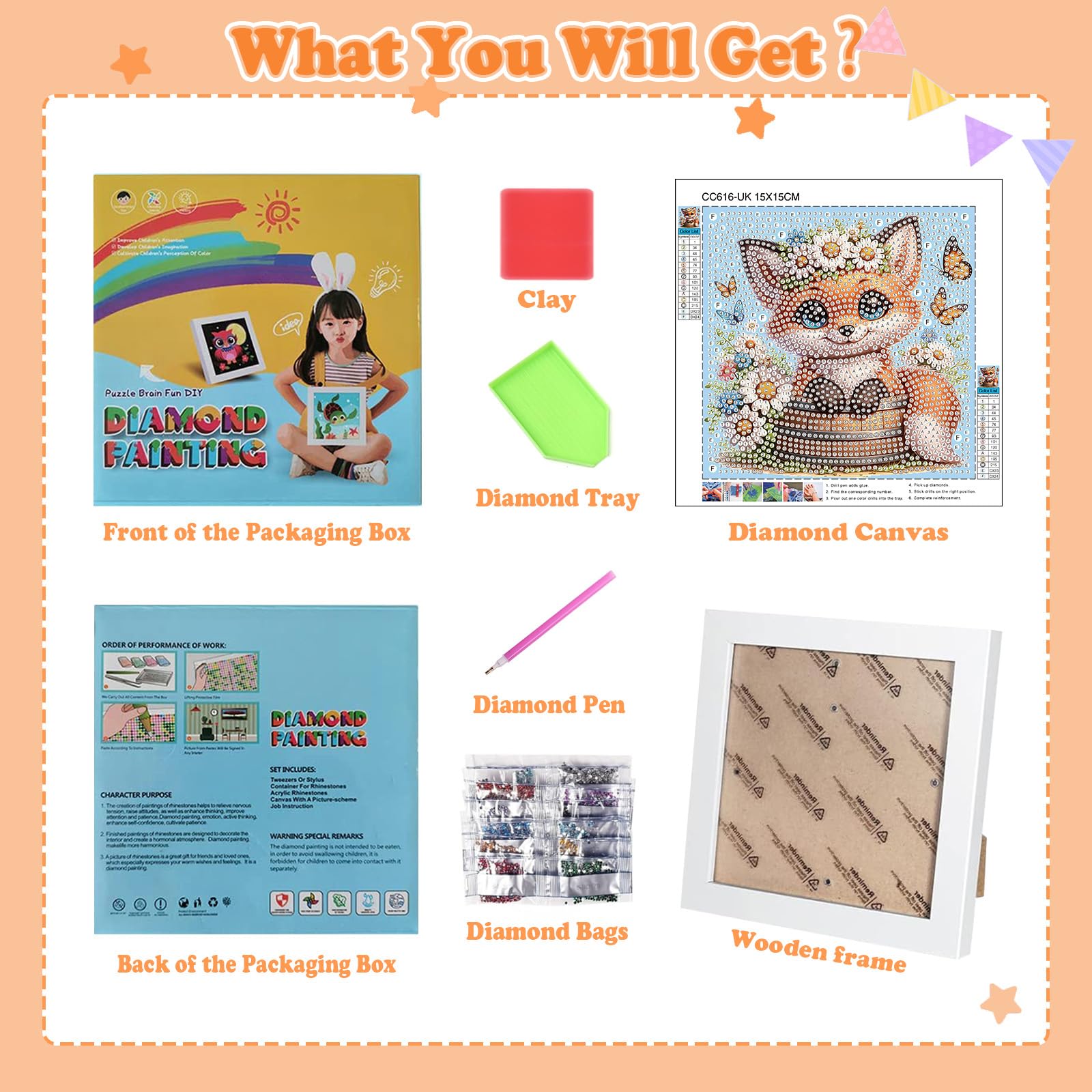 Viart Fox Diamond Art for Kids with Frame-Fox Diamond Painting for Kids Animal Small Diamond Art Kits - Image 2