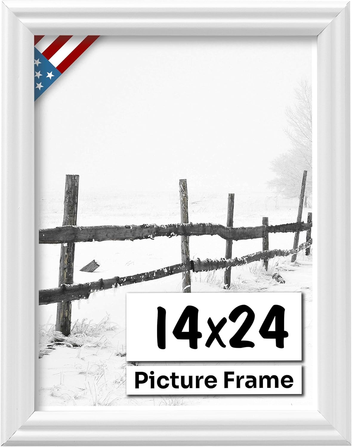 White 14x24 Picture Frame .75" Inch Wide - White Wall Decor Handmade Solid Wood Frames with Preinstalled Hangers and UV Blocking Plexiglass 24x14 Frame