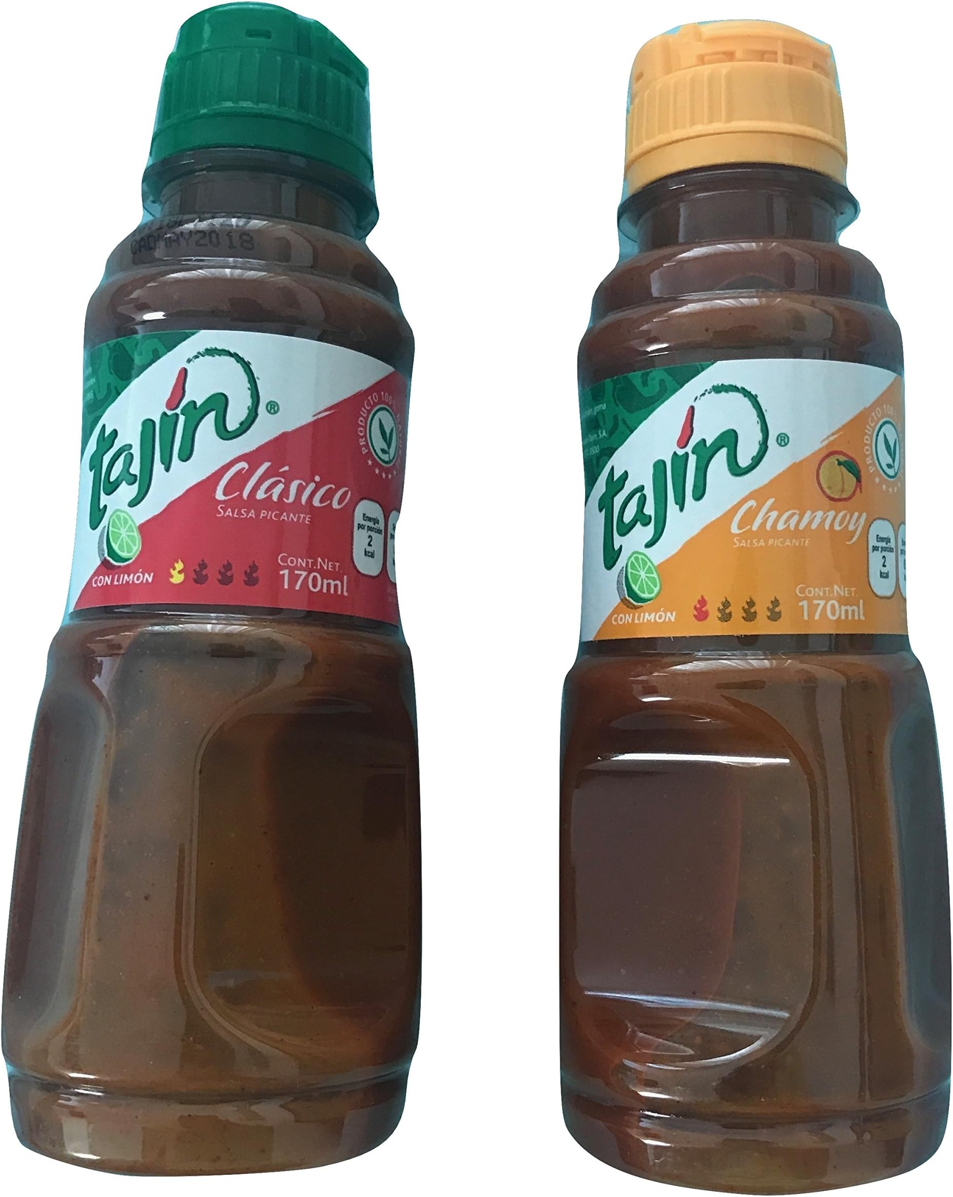 Tajin Clasico Regular Snack Sauce 5.7 Oz & Tajin Chamoy Hot Sauce Mild 5.7 Oz Food Seasoning Combo Pack