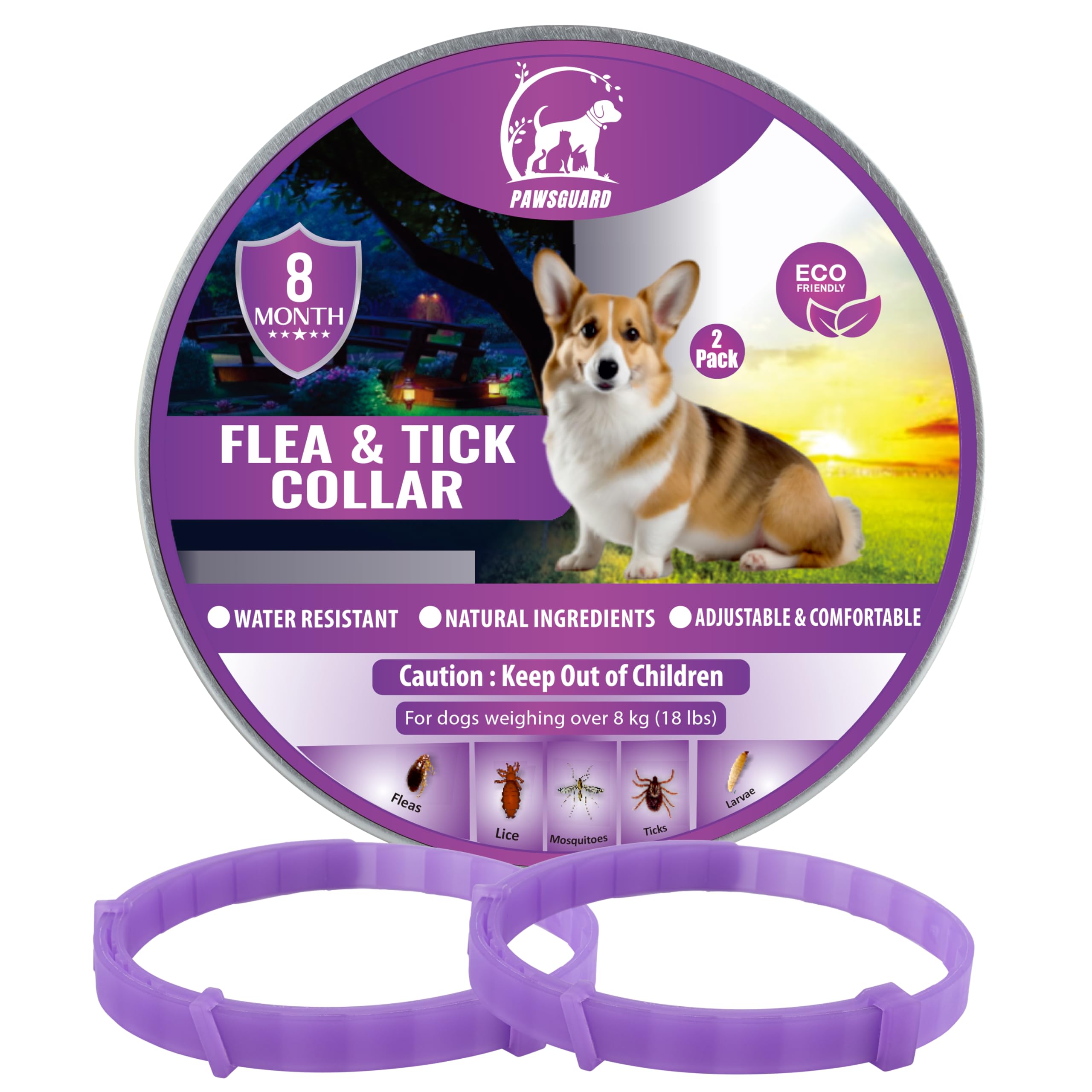 Dog Repellent Treatment, 2 Pack Repellent Collar, Adjustable for Small Medium Large Dogs, Natural Waterproof Design (2 Pack Purple)