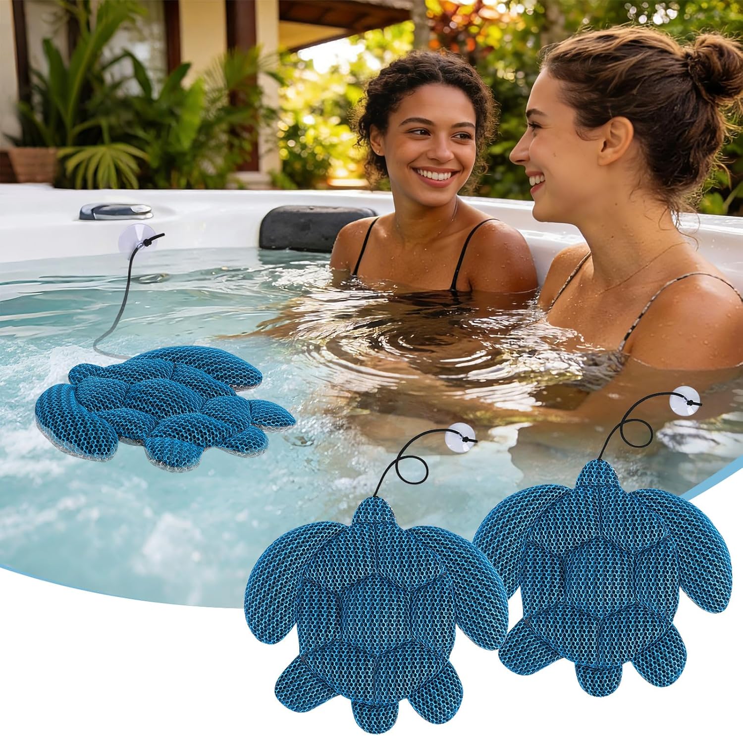 Hot Tub Scum Absorber, Turtle Hot Tub Skimmer 2 PCS, Reusable & Washable Scum Sponge for Hot Tubs to Soak Up Oils, Floating Spa Scum Absorber to Keep Water Clean & Clear for Pool, Bathtub