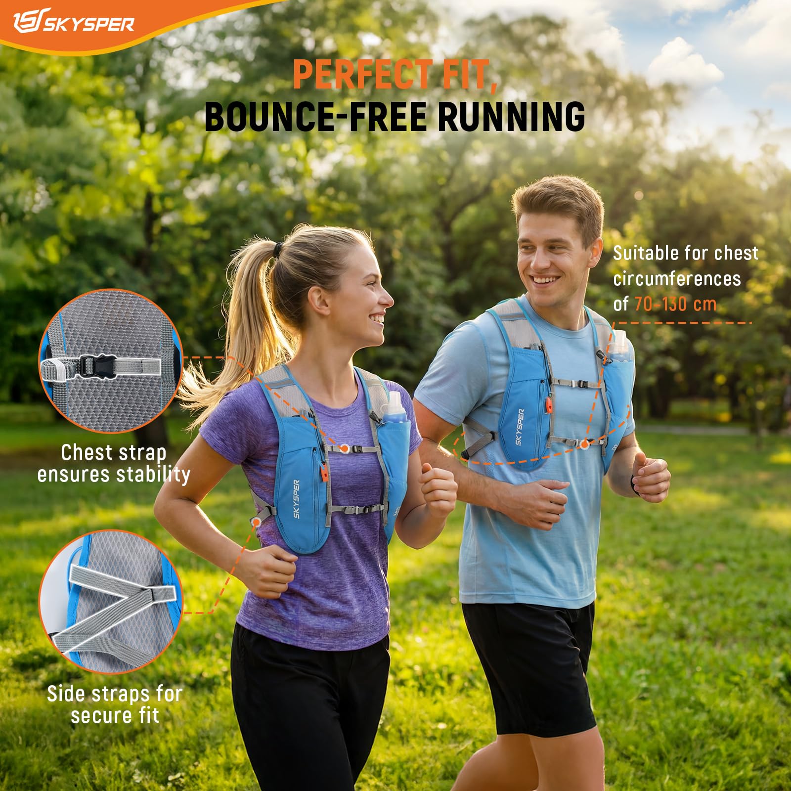 SKYSPER Zaino Idratazione 5L, Gilet Zaino Trail Running con Borraccia Morbida 500ml per Corsa Ciclismo Jogging Escursione