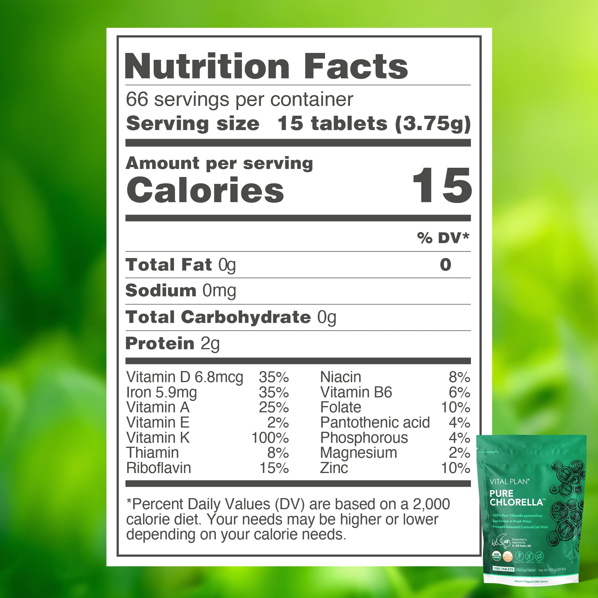 Vital Plan Pure Chlorella Tablets Sun Grown Chlorella Pyrenoidosa