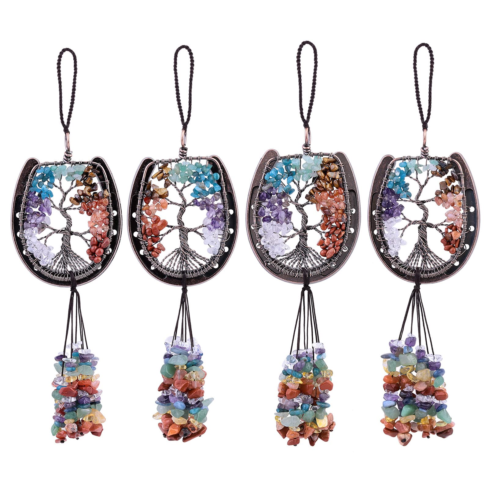 Healing Crystal Decor Albero Della Vita – Appendino Per Auto O Casa Con 7 Pietre Chakra, Portafortuna In Metallo Fatto A Mano, 26 Cm