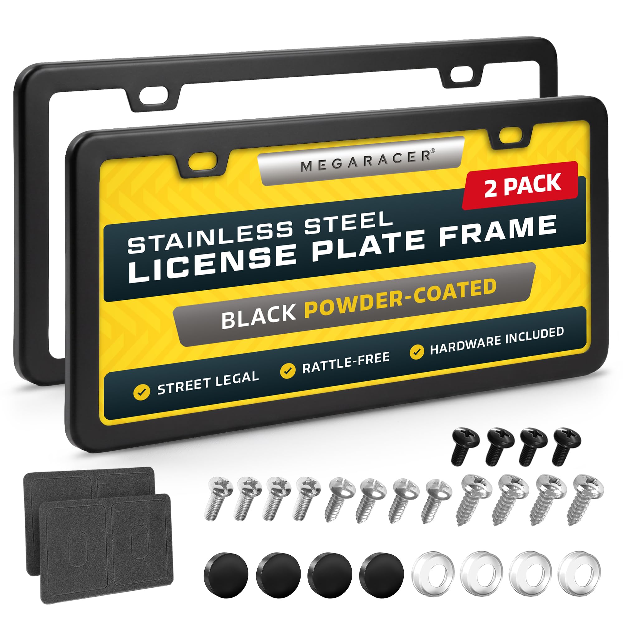 Powder-Coated Matte Black Thin License Plate Frames, 2 Pack, Front &amp; Rear