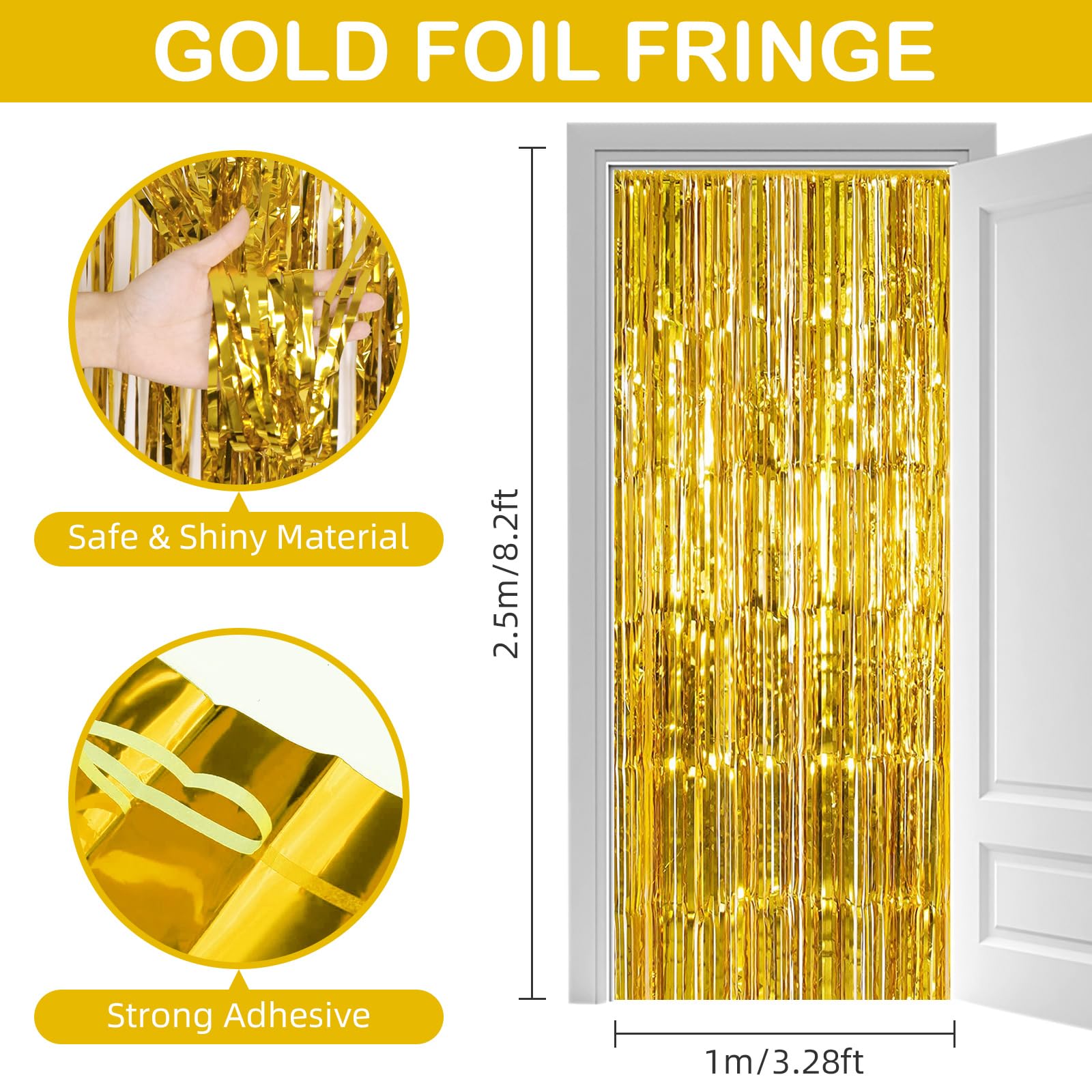 Lot de 30 rideaux en aluminium doré - 1 x 2,5 m - Avec franges, serpentins - Décoration métallique - Pour anniversaire, mariage, Noël, Nouvel An, fête disco