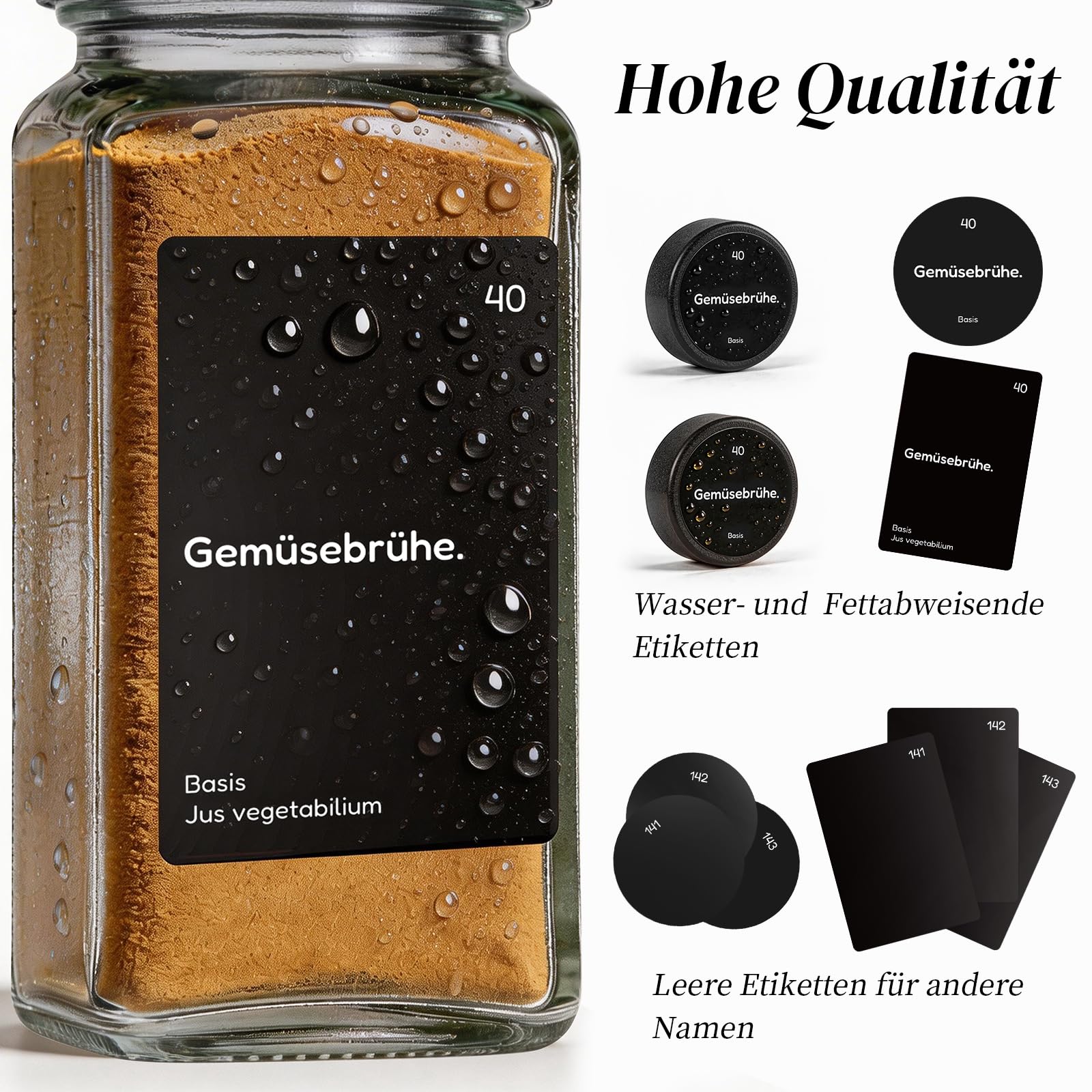 MHDCLY Lot de 36 bocaux à épices avec insert à saupoudrer - 120 ml - En verre avec couvercle noir - Avec 342 étiquettes (allemand) et entonnoir - Lot de pots à épices pour organisateur d'épices