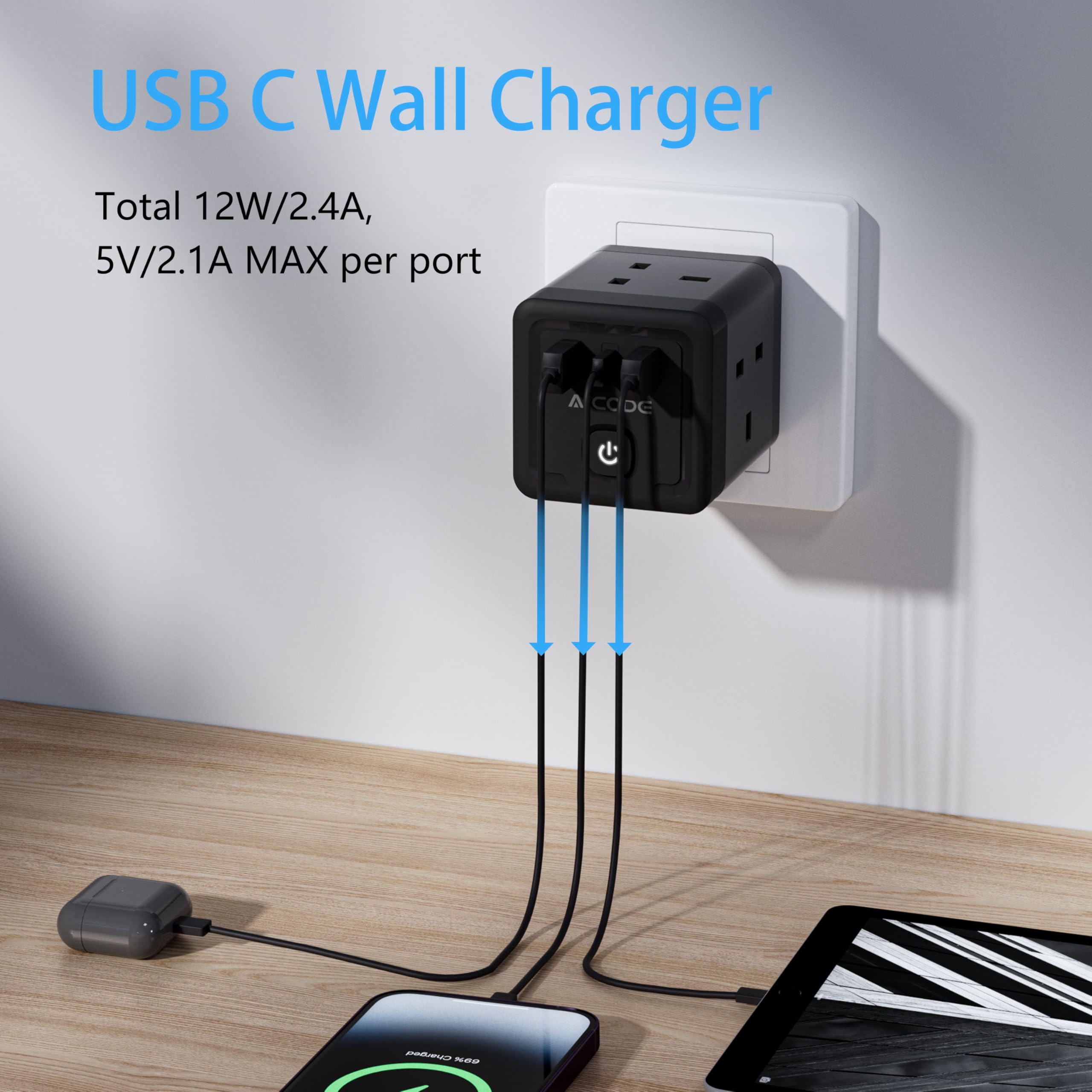 Multi Plug Adapter with 3 USB - Image 3