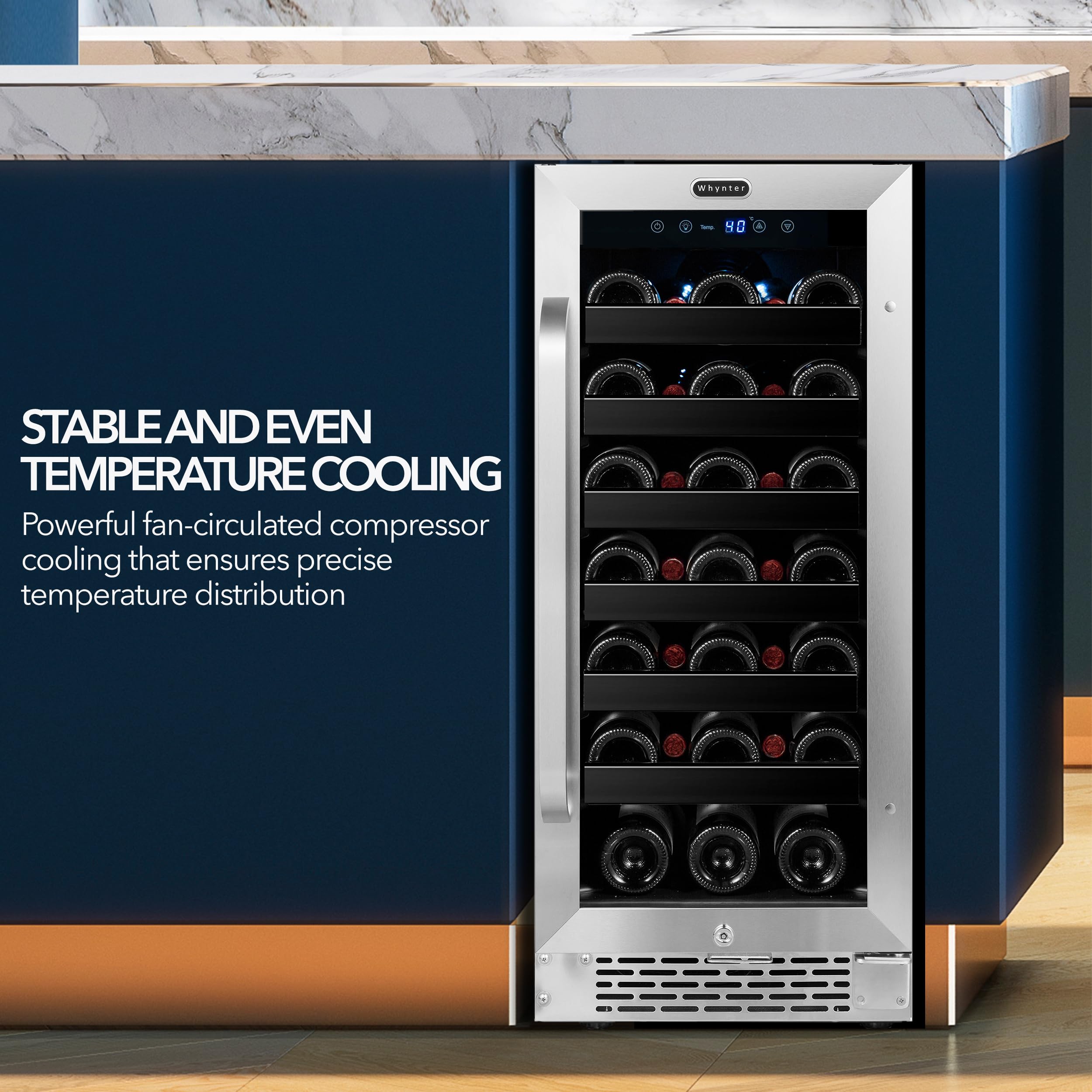 Whynter BWR-308SB Stainless Steel 15 inch Built-in 33 Bottle Undercounter Wine Refrigerator with Reversible Door, Digital Control and Lock on Fridge.com