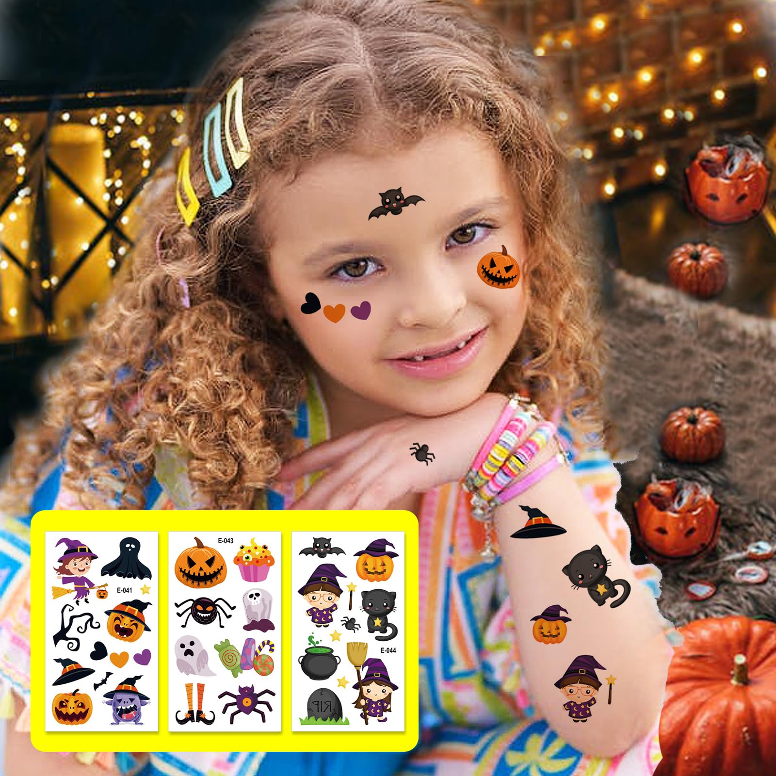 Eowppue 30 Sheets of Halloween Cartoon Face Tattoo Stickers, Cute Pumpkin & Quirky Waterproof Designs for Kids and Adults - Image 3