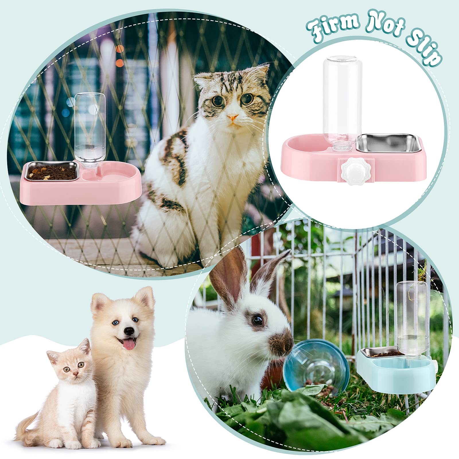 Lot de 2 gamelles doubles pour chien et chat - Gamelle 2 en 1 à suspendre - Gamelle en acier inoxydable amovible et distributeur d'eau automatique pour petit chien, chat, lapin, oiseau
