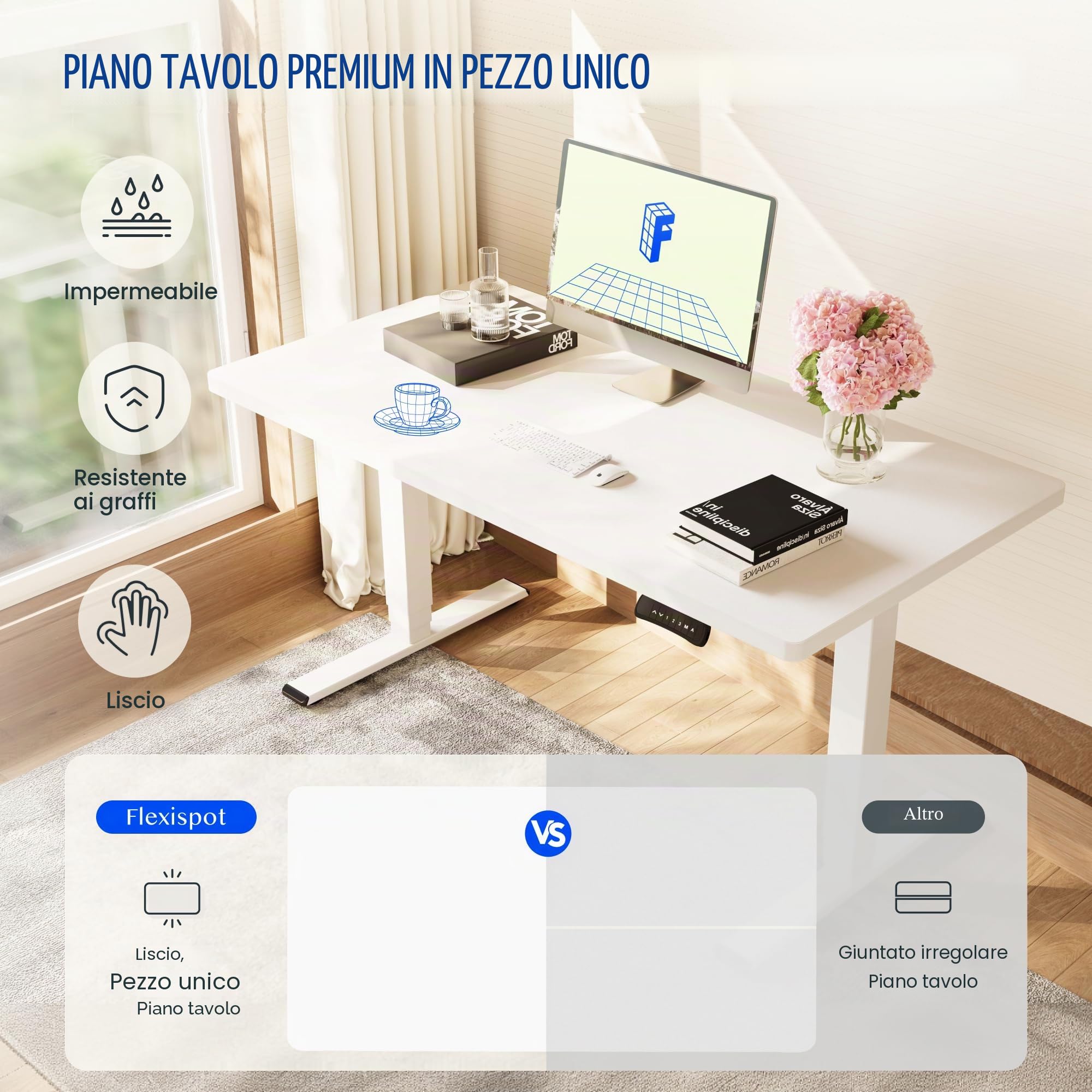 FLEXISPOT E5 Pro+ Scrivania Elettrica Regolabile in Altezza 160 * 80cm FSC, 2 Motori, 3 Sezioni, Motorizzata