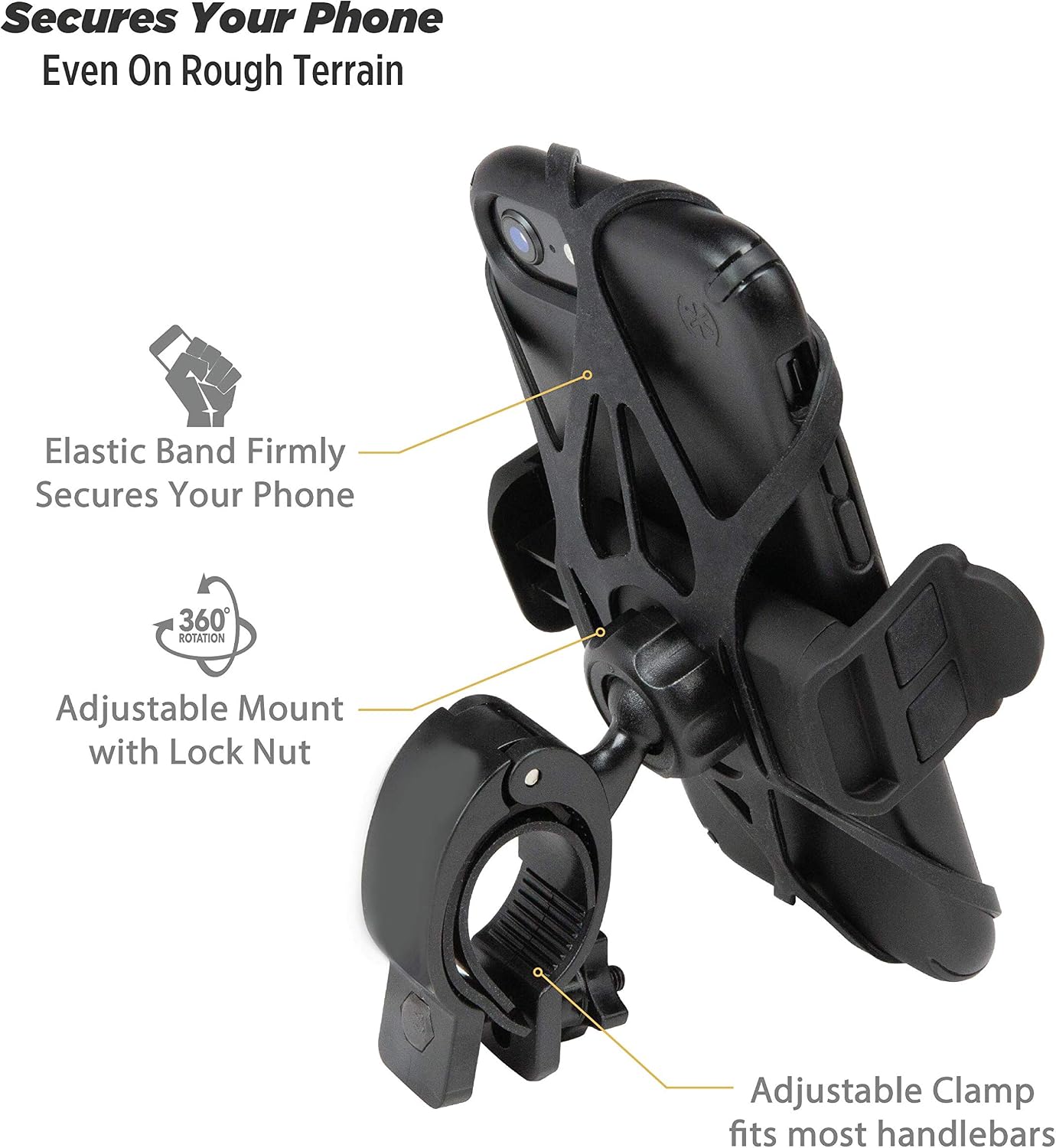 Scosche HDM3SM-RP Handlebar Bike Phone Mount with Universal Phone Holder, Elastic Safety Bands, and Adjustable Clamp for Mobile Phone Device (Pack of 2)