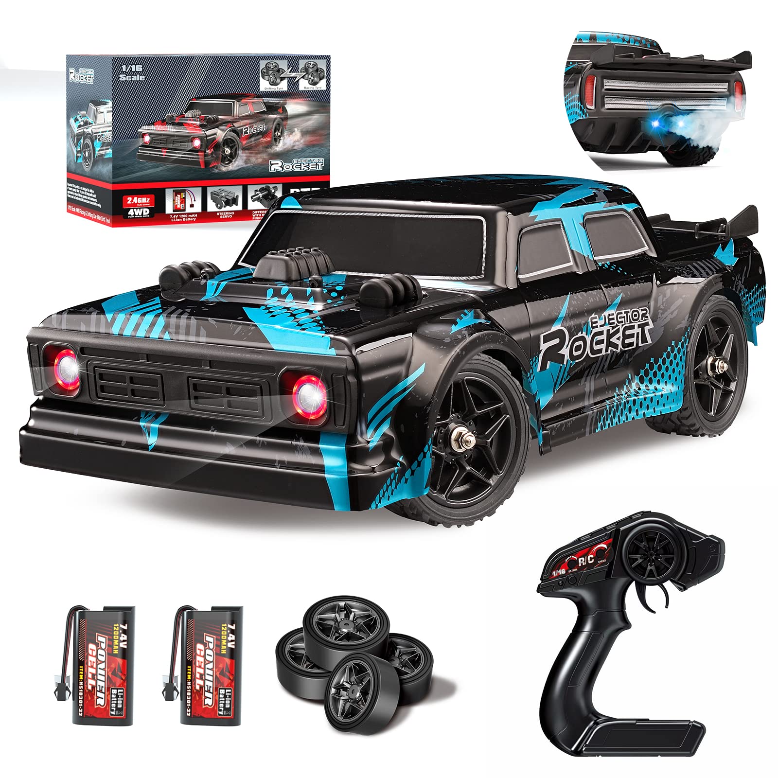 1 16 RC Drift Car 35KM H 4WD High Speed Remote Control Car with 380 Motor Two Batteries