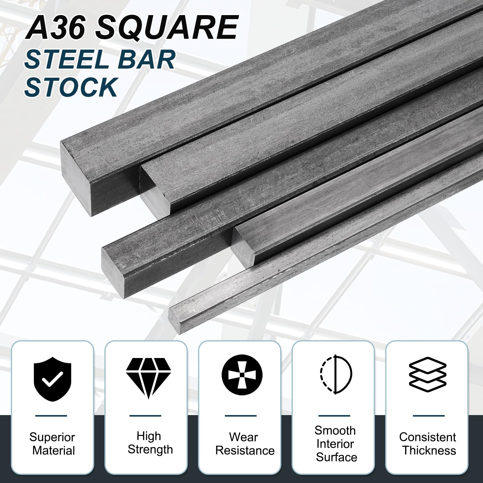 sourcing map 4 barre quadrate in acciaio 1045, 4 x 4 x 305 mm, per macchinari industriali