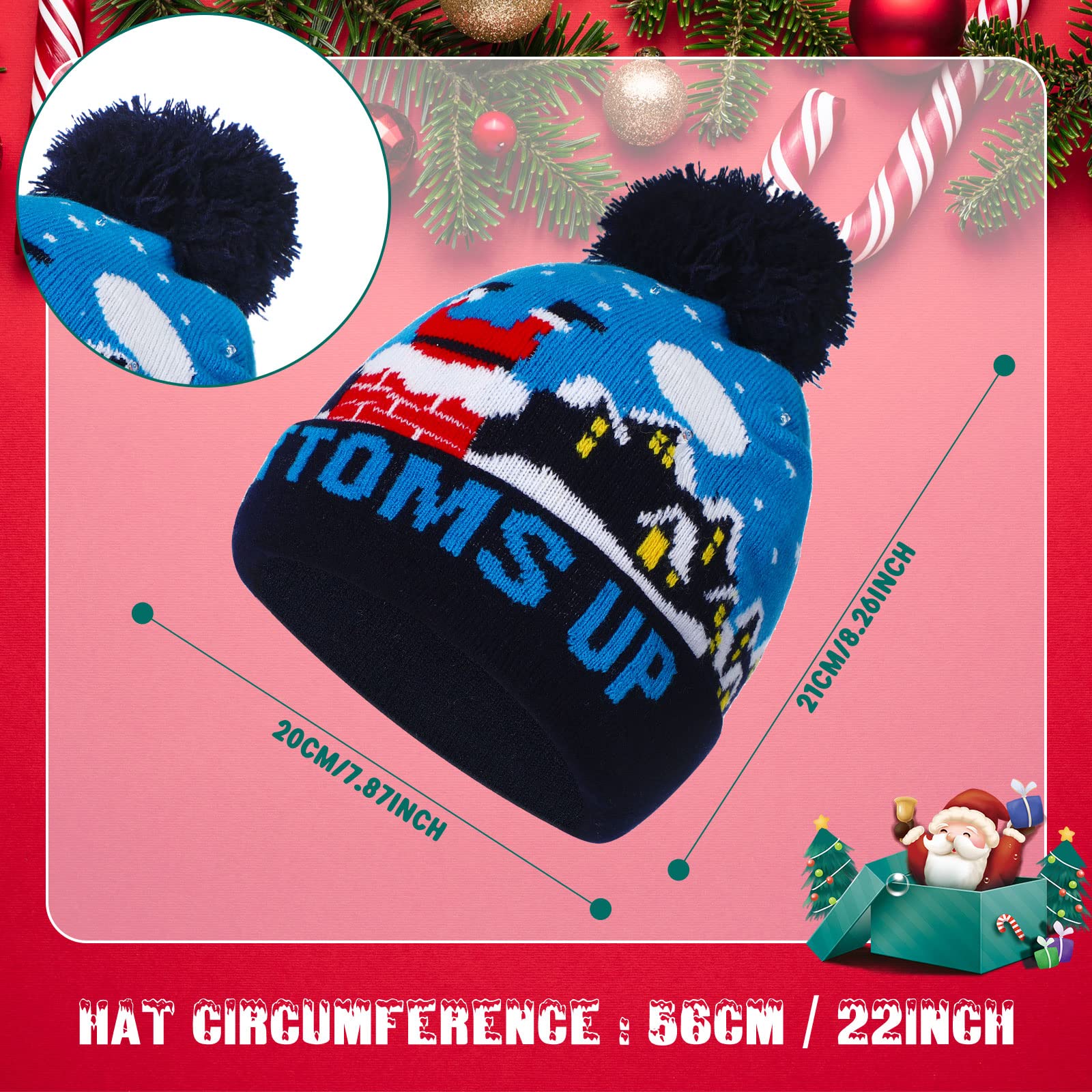 Xtinmee 9 gorros de Navidad con luz LED, gorro de punto de Navidad, sombrero de invierno para fiesta de Navidad, adultos y niños