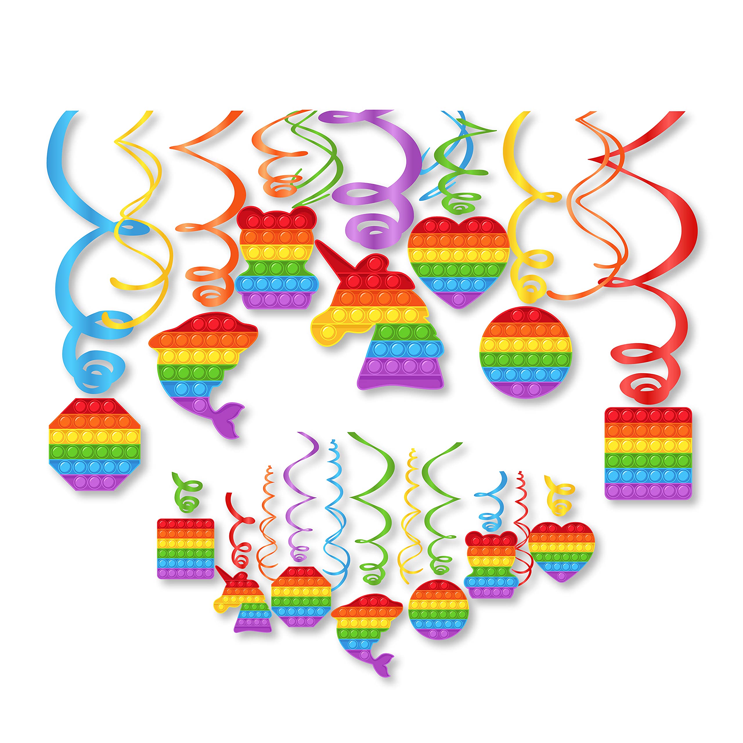30Ct Pop Push Bubble Hanging Swirl Decorations, Fidget Toy Party Supplies, Birthday Theme Decor for Boy Girl