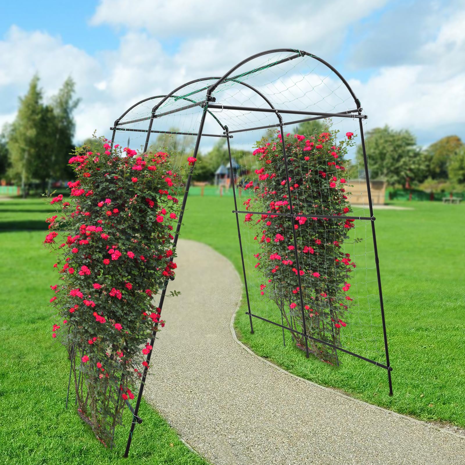Grande arche de jardin pour plantes grimpantes de 2,3 m de haut en métal avec treillis de vigne grimpant pour plantes grimpantes en plein air, légumes, fruits et fleurs