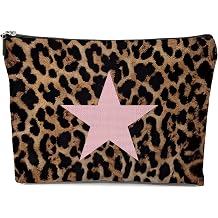 Trendy Funky Cheetah Pink Makeup Bag,Trendy Funky Cheetah Pink Y2K Cosmetic Bags,Cheetah Leopard Lover Gifts for Women,Coquette Preppy Decor Makeup Zipper Pouch for Girls star
