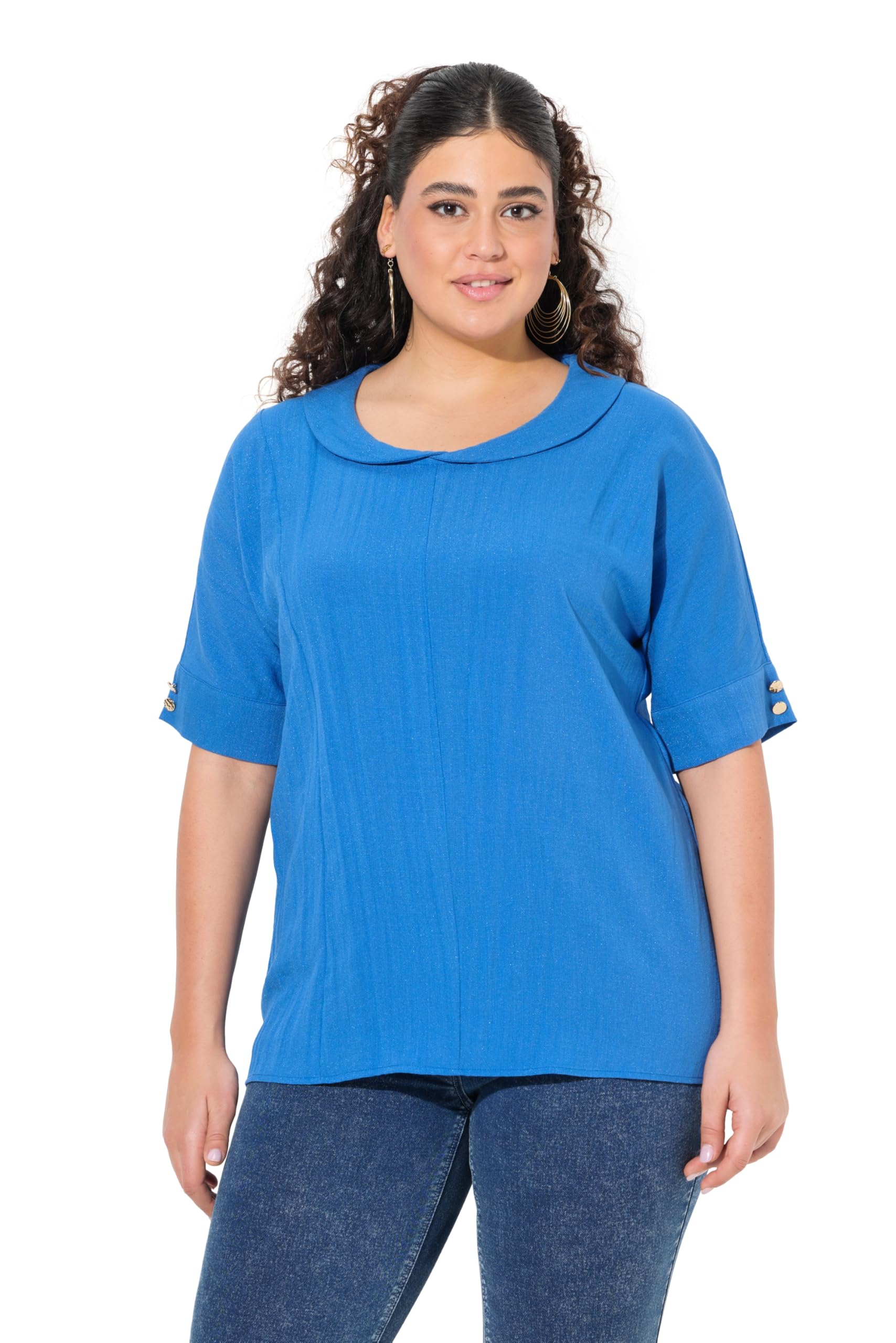 Ulla Popken Damen große Größen Übergrößen Plus Size Bluse, Leinenoptik, Oversized, Tellerkragen, Halbarm 838550