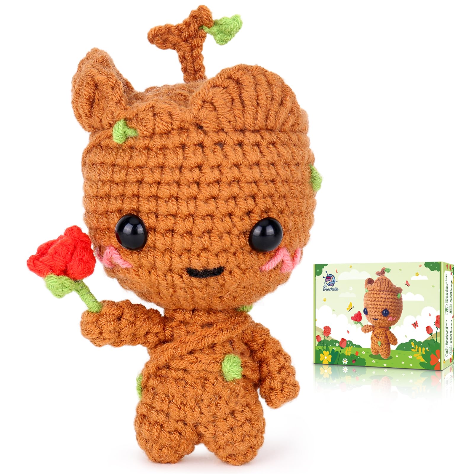 Crochetta Crochet Kit for Beginners, Crochet Kits with Step-by-Step Video Tutorials, Learn to Crochet Animal Kit for Adults Kids, DIY Craft Knitting Supplies, Monkey Amigurumi Gift(40%+ Yarn)