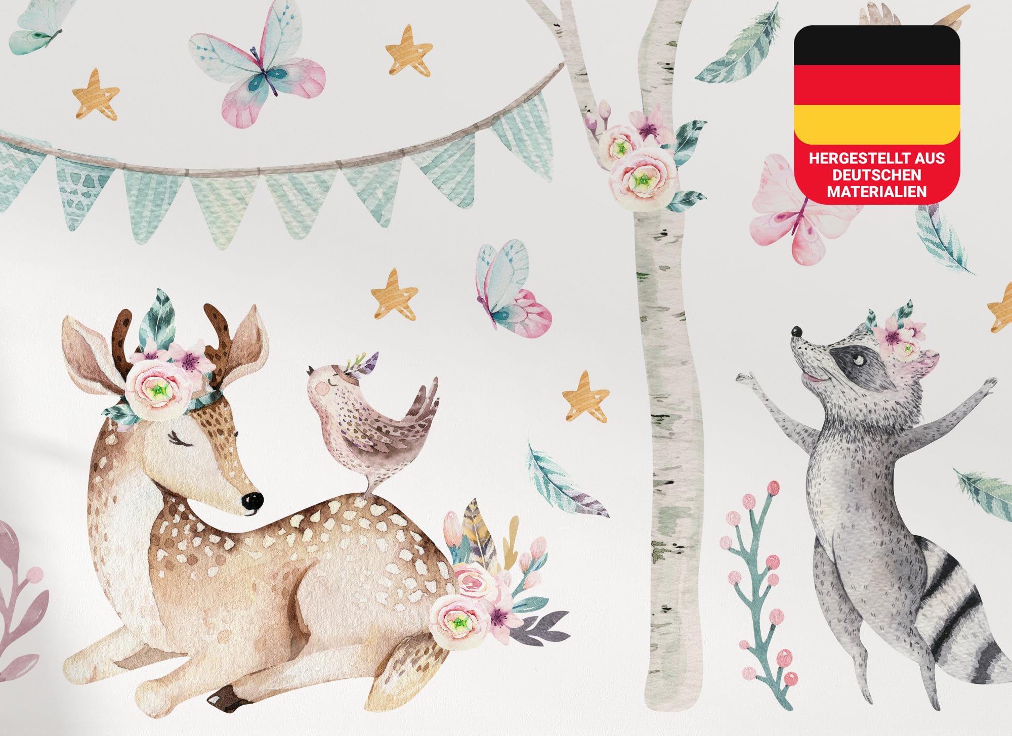 Wandtattoo Kinderzimmer Waldtiere I Wandsticker Jungenzimmer Kinderbilder Tiere | Wanddeko Babyzimmer Kindertapete Wald | os3670 (250x150cm)