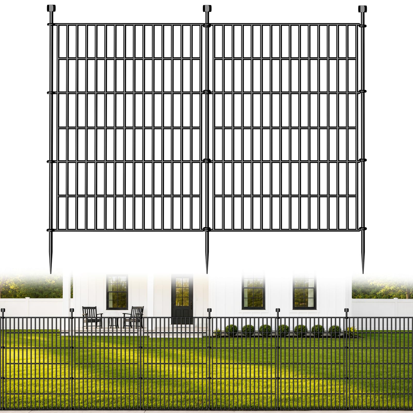 No Dig Garden Fence Outdoor for Yard, 40in (H) x 23.6ft(L) | 10 Panels Animal Barrier Fence, Rustproof Metal Temporary Dog Fence, Decorative Fencing for Patio, Flower Bed Global Recycled Standard Global Recycled Standard Global Recycled Standard