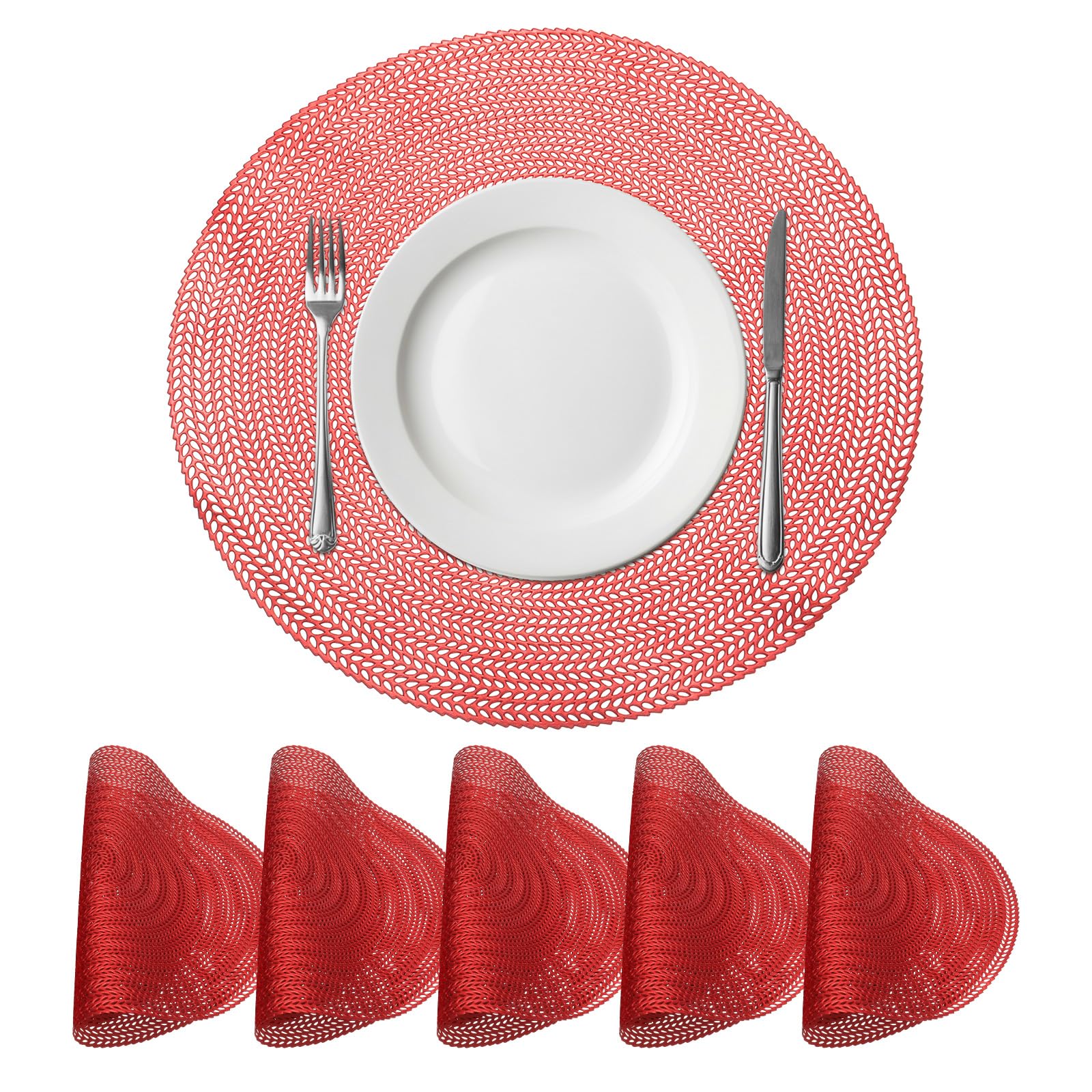 Sets de table ronds rouges en polyvinyle métallisé lavables uxcell x6