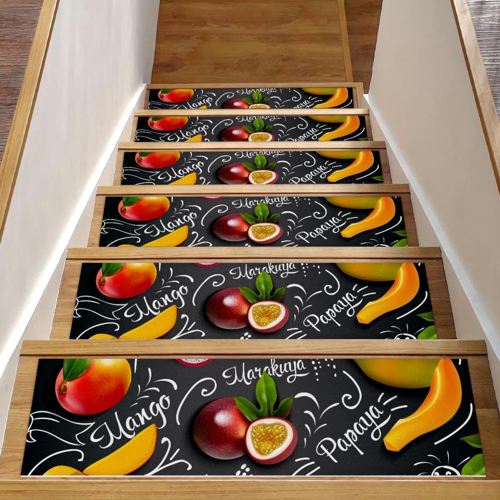 Tapis d'escalier d'intérieur motif fruits tropicaux : 15 marches antidérapantes sûres