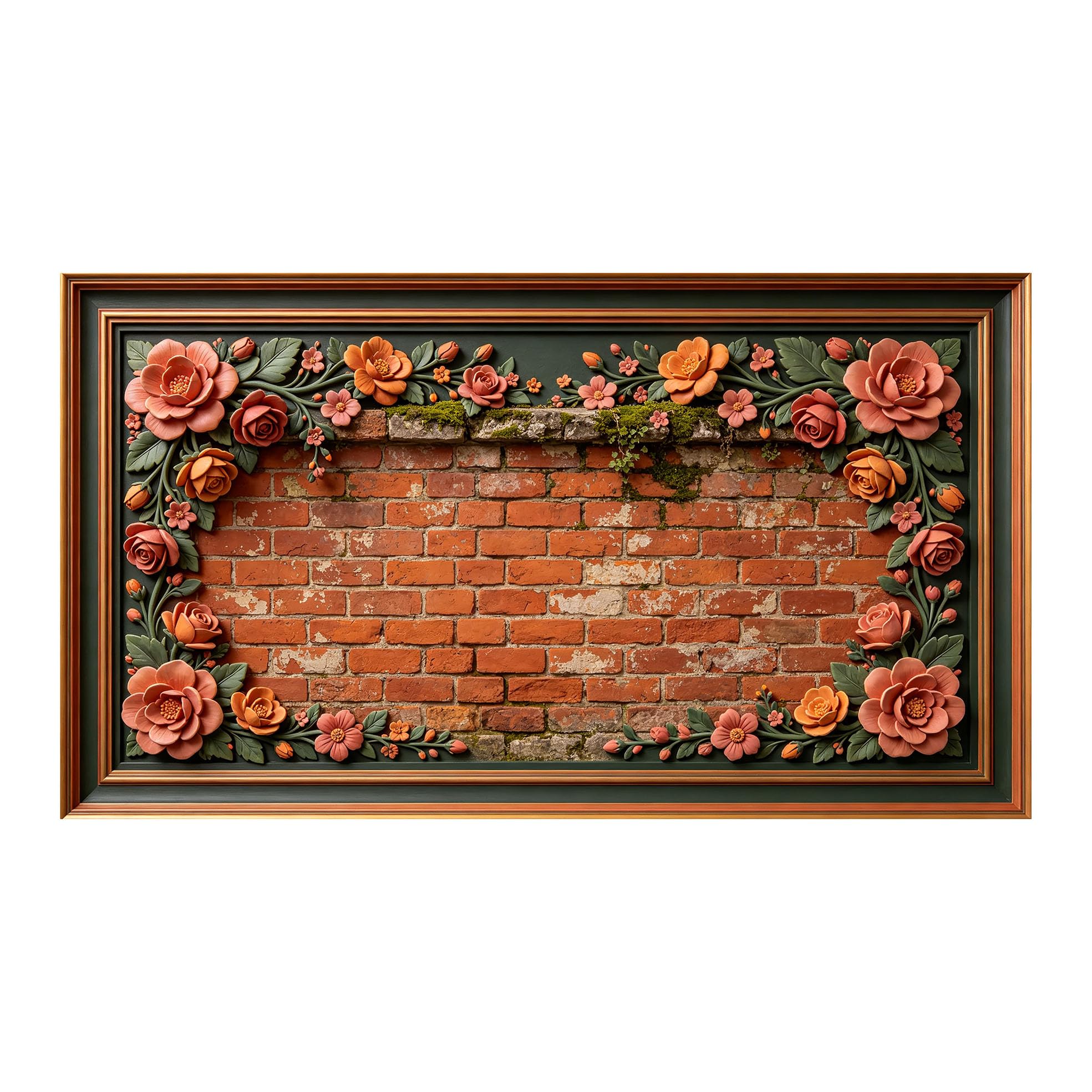 Murasolite 3D Framed Wall Art Rustic Brick Wall Floral Relief SelfAdhesive Fabric Mural Wall Decor， Peel and Stick No Damage to Wall， AntiFall Safe Design for Bedroom Living Room