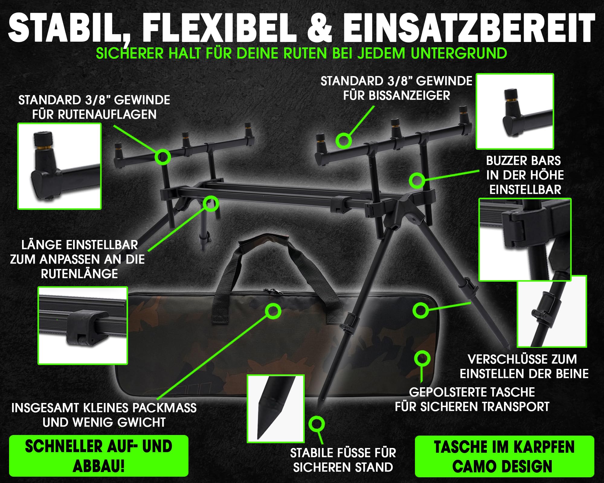 Angel-Berger Magic Baits Luxus Rod Pod Verschiedene Modelle mit Tasche