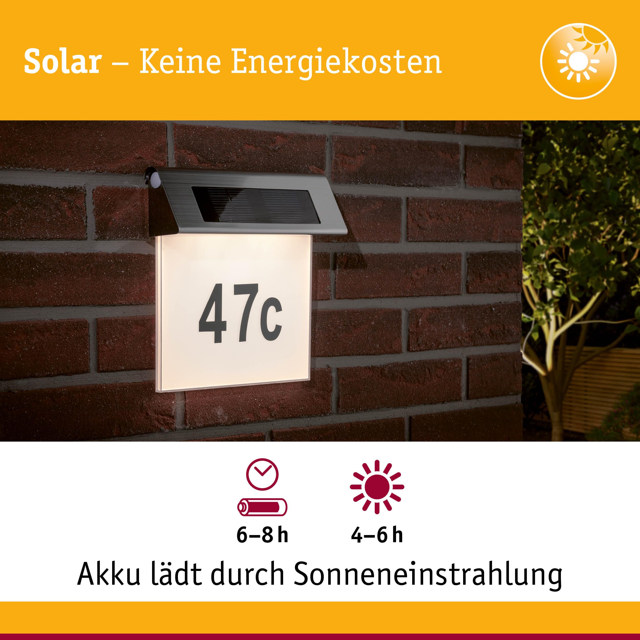 Specjalna lampa solarna numer domu IP44 LED 1 x 0,2 W plama/Wh stal nierdzewna/ACR