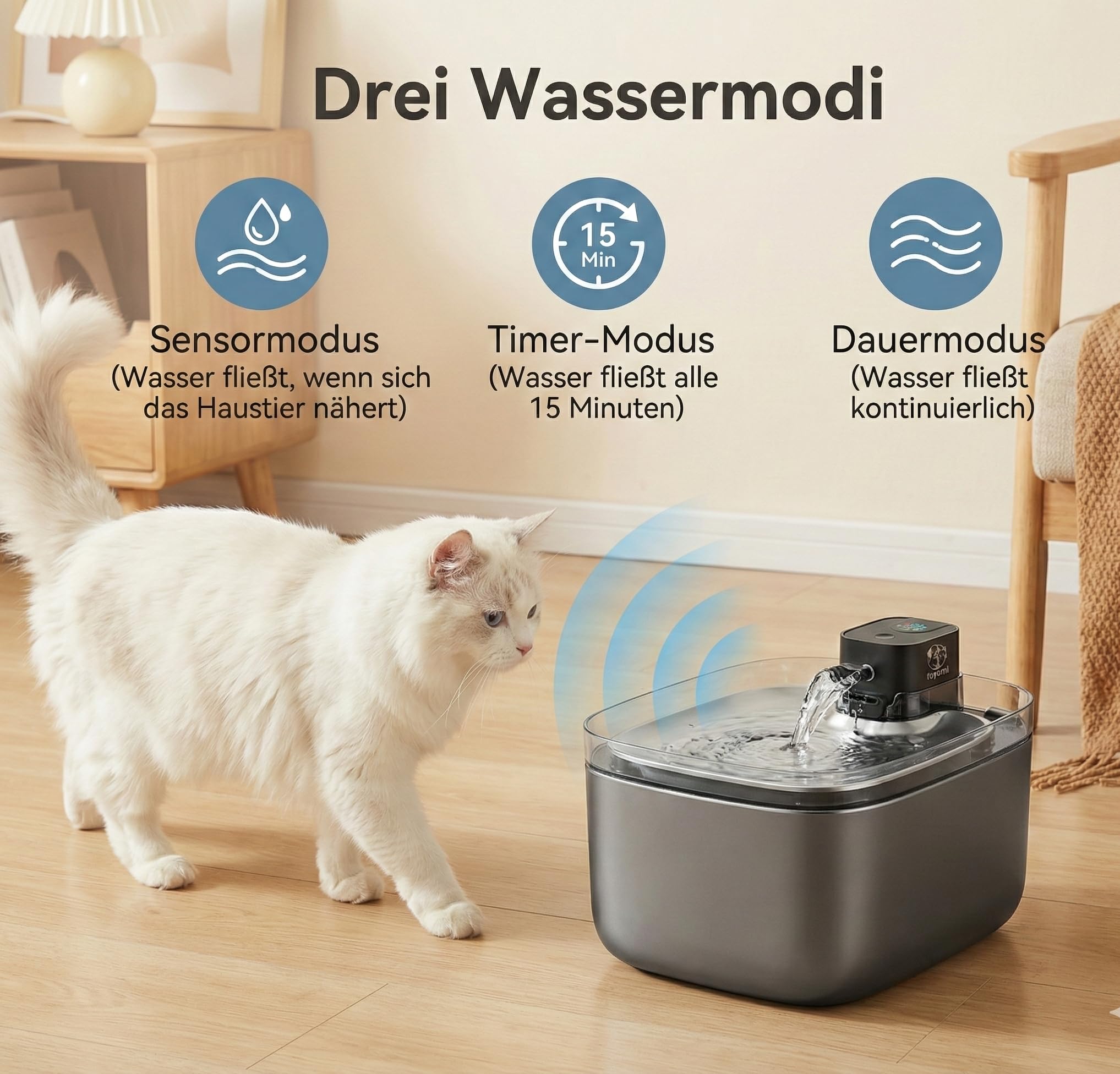 Kabelloser 5.5 L Trinkbrunnen für Katzen & Hunde aus Edelstahl – Premium Katzenbrunnen mit Bewegungssensor – 4000mAh Akku, Batteriebetrieben mit UV-Sterilisation & Ultraleise (Inkl. Filter)