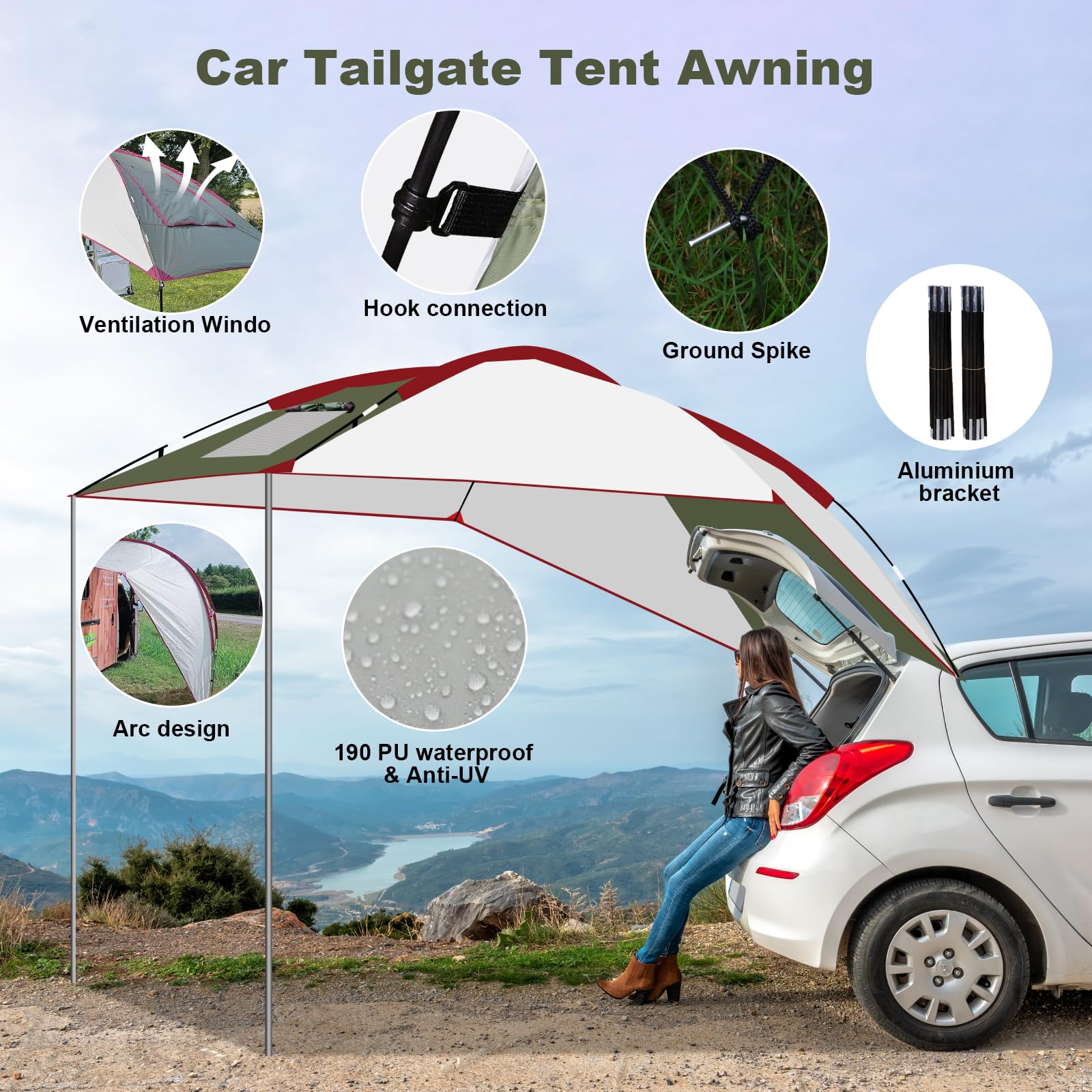 Toldo de Coche para Furgoneta, SUV, Autocaravana, Coche, camión, Tienda de Campamento, toldo Lateral Impermeable