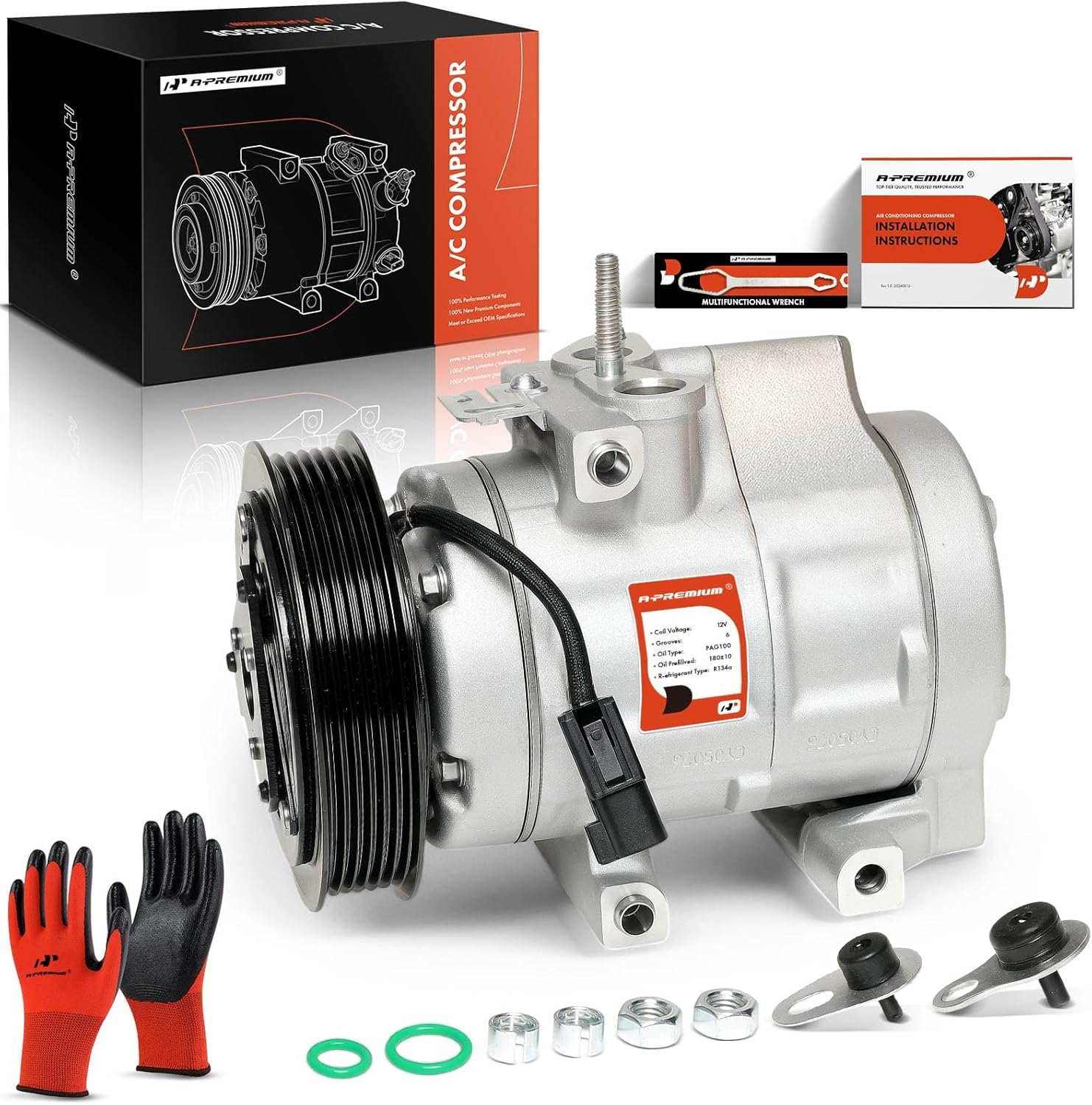 A-Premium Air Conditioner AC Compressor with Clutch Compatible with Ford F-250 Super Duty 2008-2010, F-350 Super Duty 2008-2010, F-450 Super Duty 2008-2010, F-550 Super Duty 2008-2010, 5.4L 6.8L
