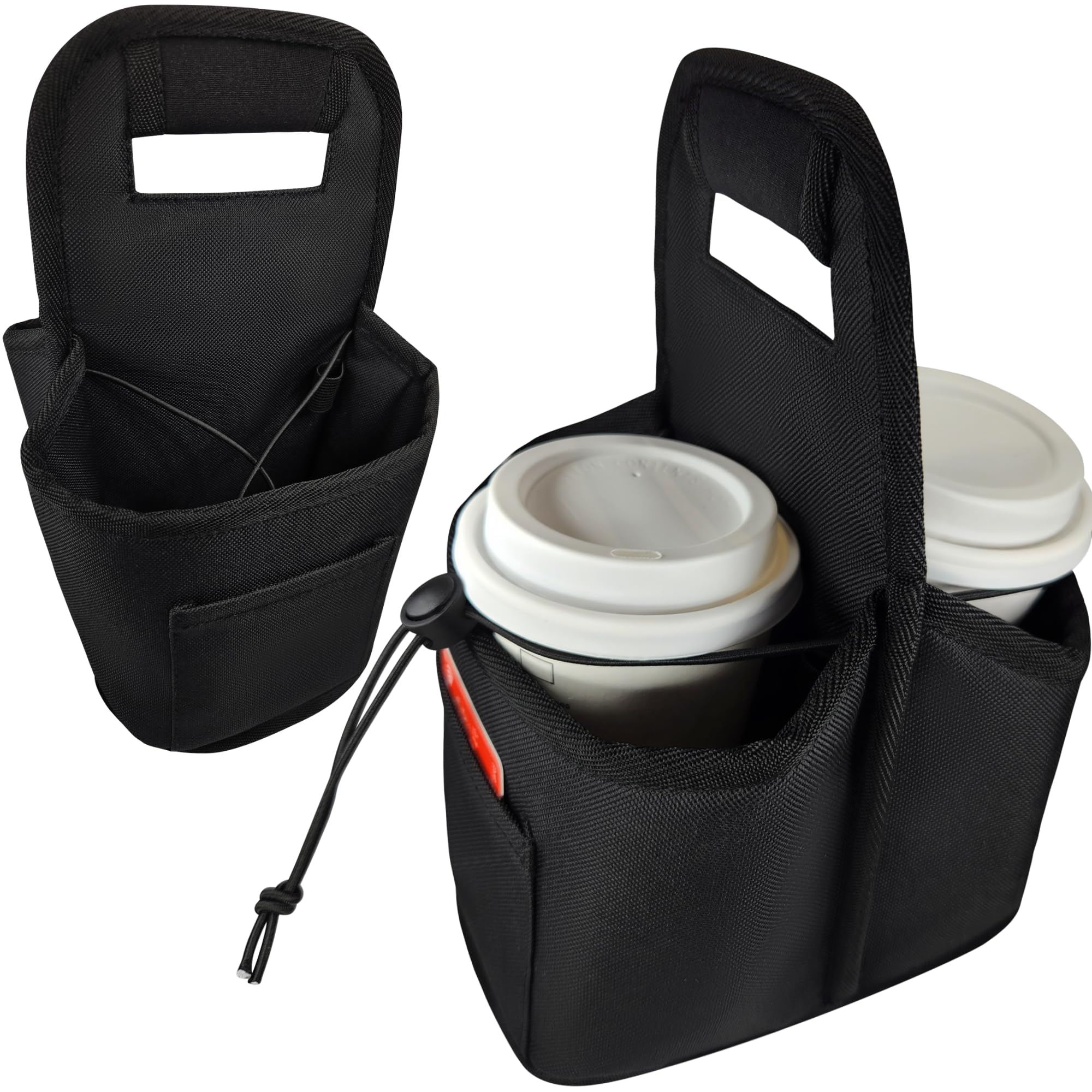 BrandziniInsulated Reusable 2-cup drink carrier with adjustable dividers, money pocket, straw slot and handle. Ideal for delivery, takeout, travel, and outdoor use