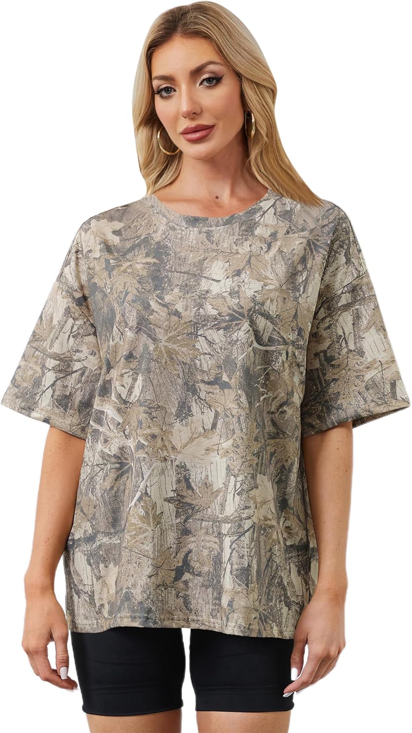 Camo Shirt Women Mens Oversized Camouflage Print Graphic Tees Maple Leaf Short Sleeve Crewneck T Shirt Streetwear - Image 5