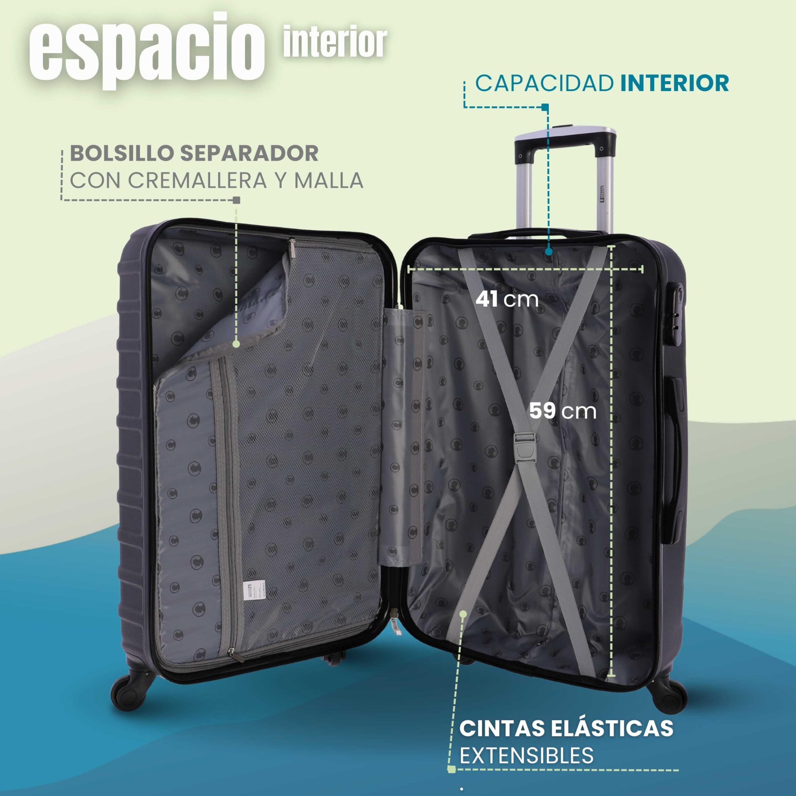 Coronel Tapioca Maleta Mediana 23 kg | Maleta de Viaje Rígida con 4 Ruedas Dobles 360º, Candado numérico y Asa Telescópica | Equipaje Resistente al Agua para Viajes en Avión — view 3