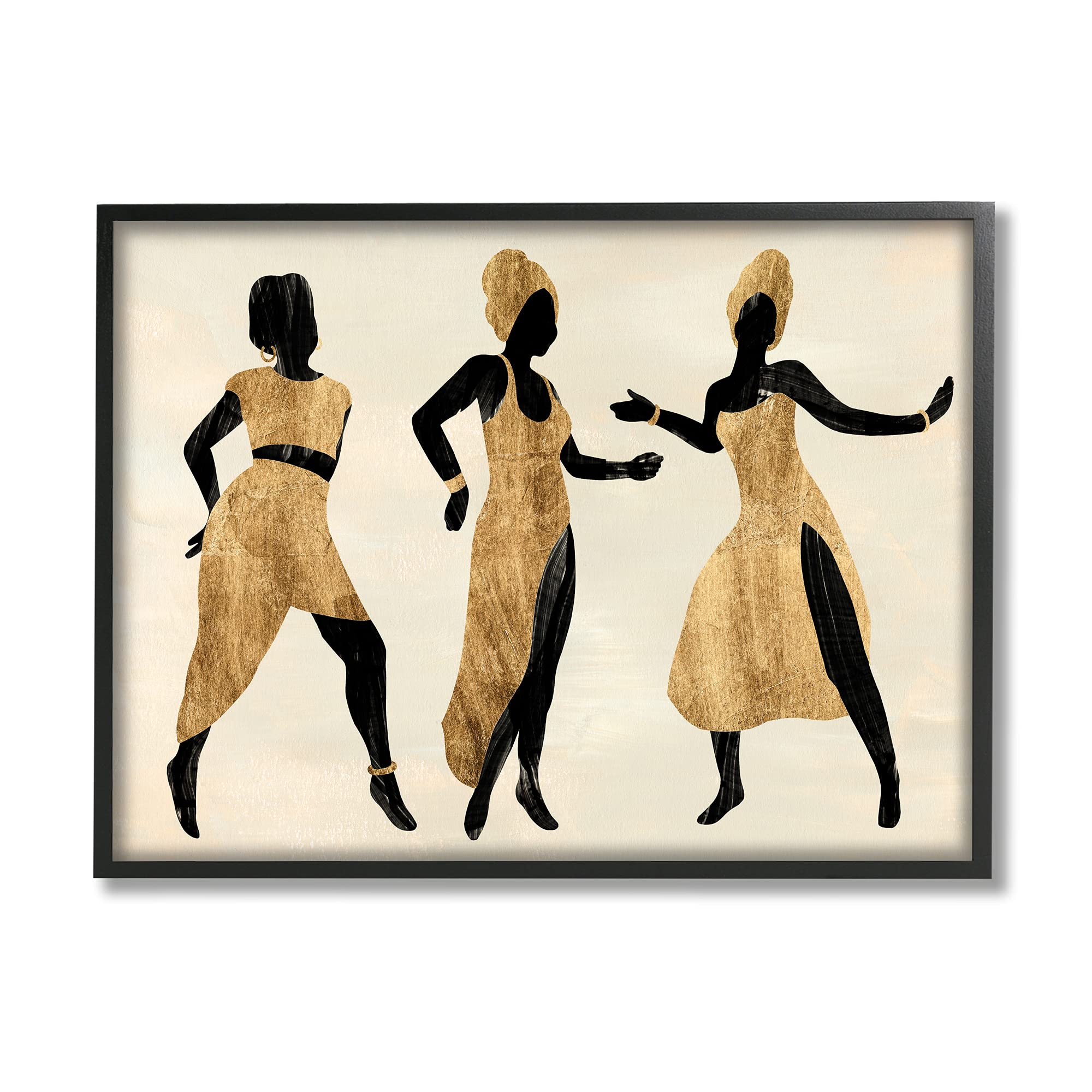 Stupell Industries Powerful Women Dancing African Glam Fashion, Designed by Annie Warren Black Framed Wall Art, 24 x 30, Tan