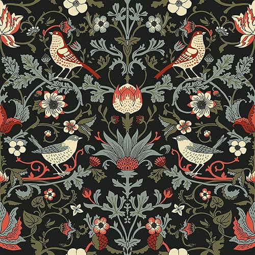 VEELIKE William Morris - Papel tapiz vintage de 17.7 x 354 pulgadas, diseño floral bohemio para dormitorio, papel de contacto floral prepegado
