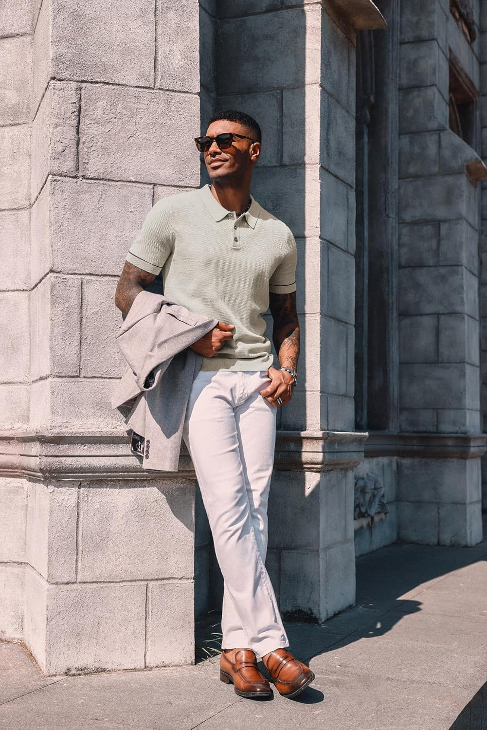 PJ PAUL JONES Mens Knit Polo Shirts Short Sleeve Textured Polo Shirts Sretchy Regular Fit - Image 3