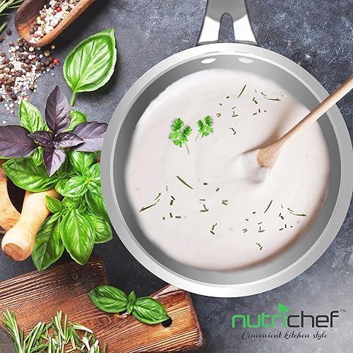 Miniatura 5 de Cacerola de 3 cuartos con tapa, acero inoxidable sin PFOAPFOS, resistente a las manchas, utensilios de cocina con interior satinado, exterior