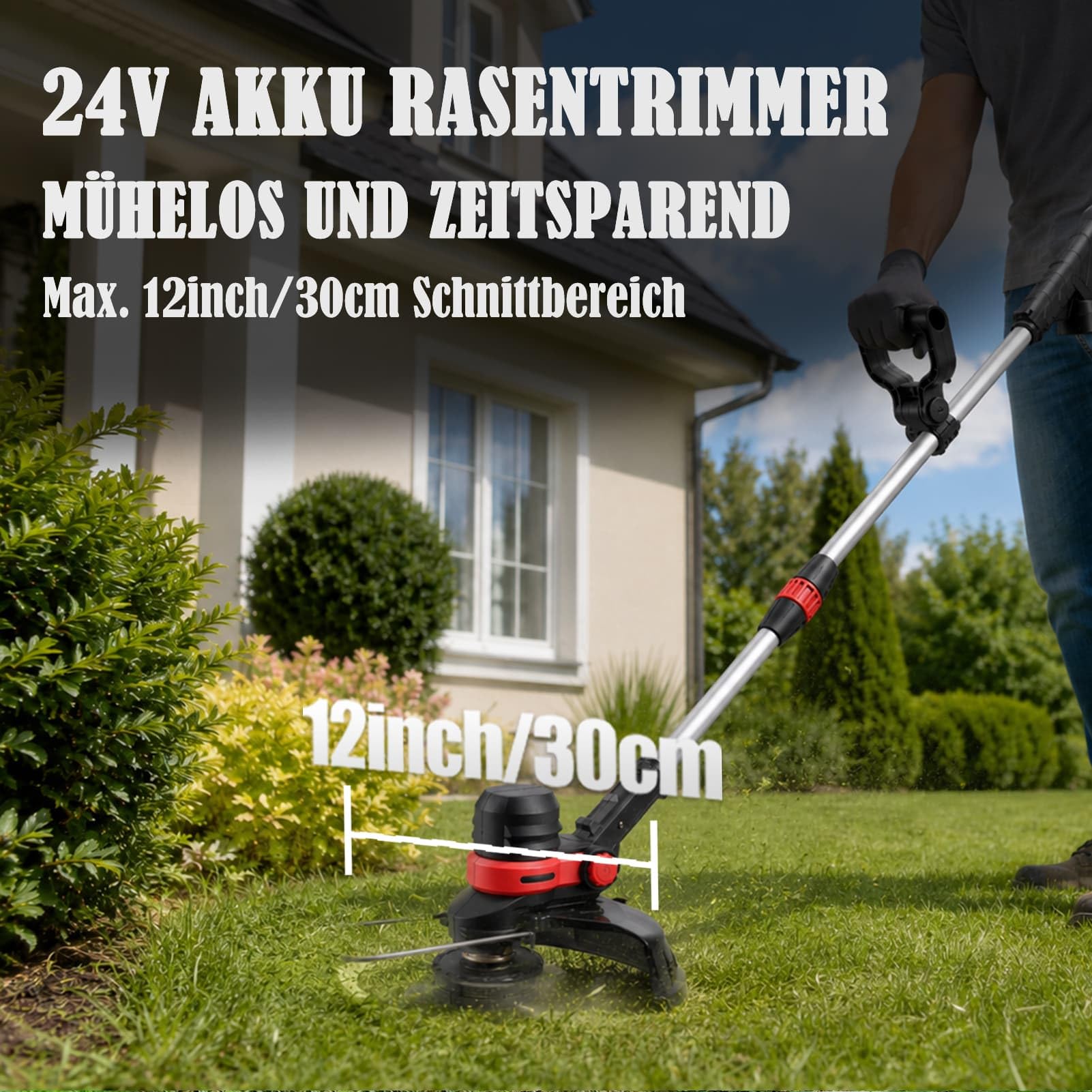 Rasentrimmer mit Akku für Makita Rasentrimmer BRUSHLESS, ∅30cm Freischneider Akku Rasentrimmer mit Unkrautbürste, Messer, Rädern, 160CM Unkraut Entferner Gerät, Garten Grass Trimmer/Unkrautstecher | ∅30cm, 2x 24V AKKU Rasentrimmer mit Unkrautbürste Freisc