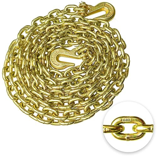 Miniatura 73 de G80 - Cadena de transporte de 3/8 pulgadas x 25 pies de seguridad/carpeta con ganchos de agarre de horquilla 7,100 libras, cadena de registro