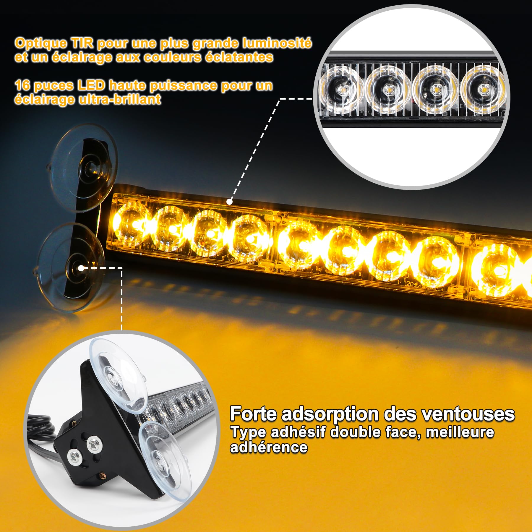 2 x 42,6 cm Stroboskopowa lampa LED - 12 V/24 V 2 w 1 listwa LED, 23 tryby błysku, 32 diody ostrzegawcze o zagrożeniu awaryjnym dla ciężarówek samochodowych (pomarańczowy)