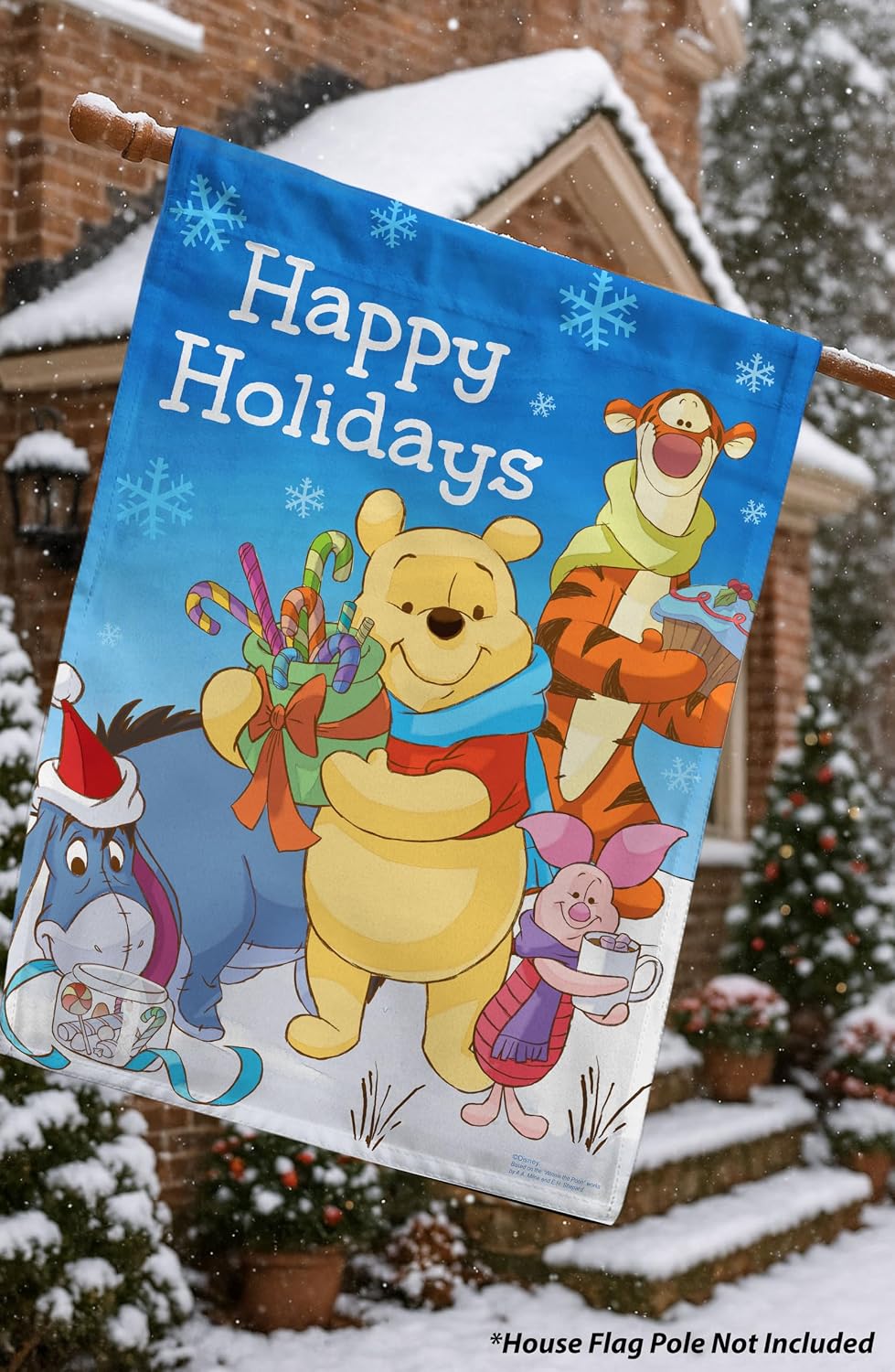 Flagology.com, Disney 100-Acre Christmas – House Flag 28" x 40", Outdoor Flag, Exclusive Premium Fabric, Officially Licensed Disney, Christmas