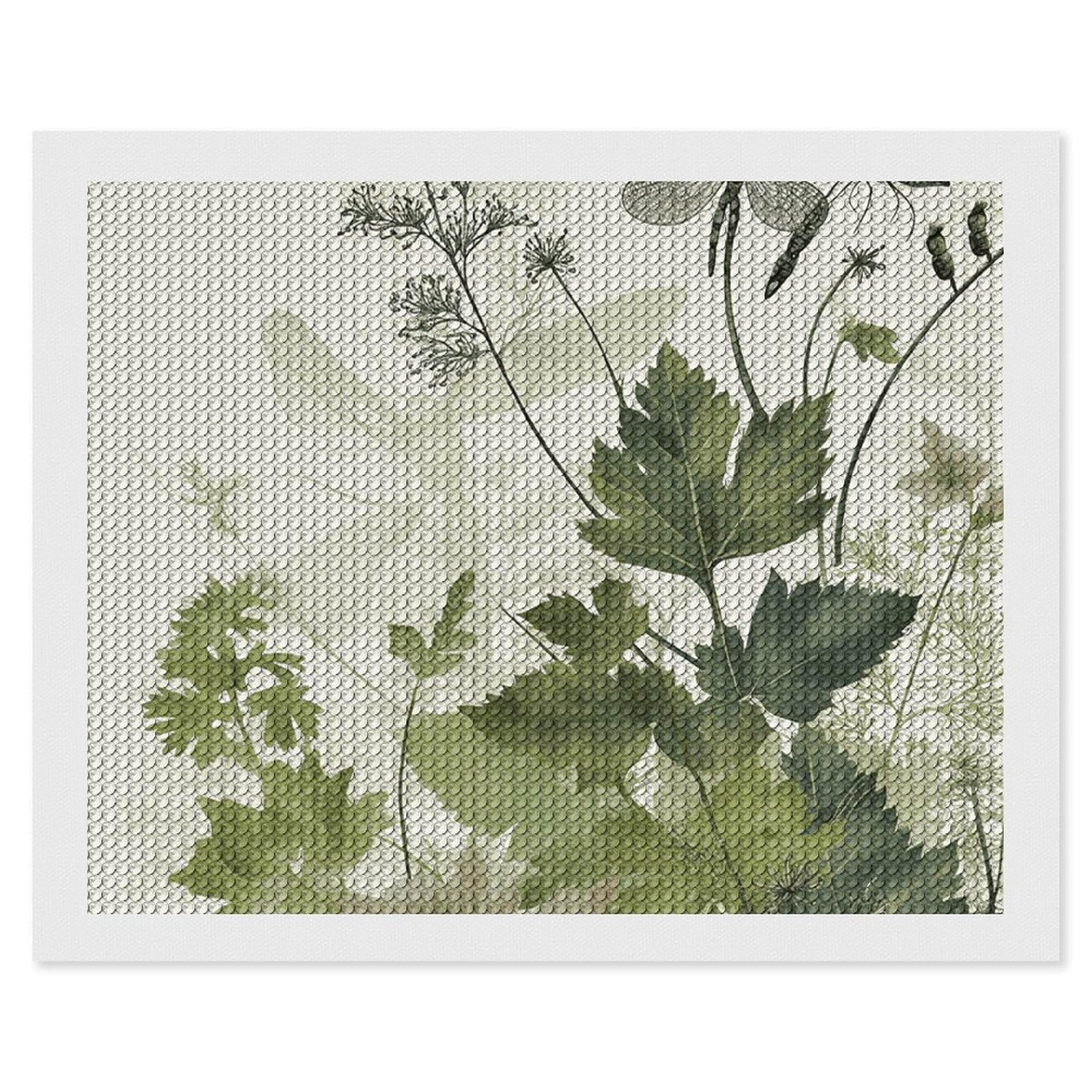 Foliage and Herbs with Dragonflies Winged Diamond Art Kits for Adults, DIY 5D Diamonds Painting Kits for Beginner, Round Full Drill Diamond Dots Painting, 16"x20" Diamonds Pictures Gem Art and Crafts